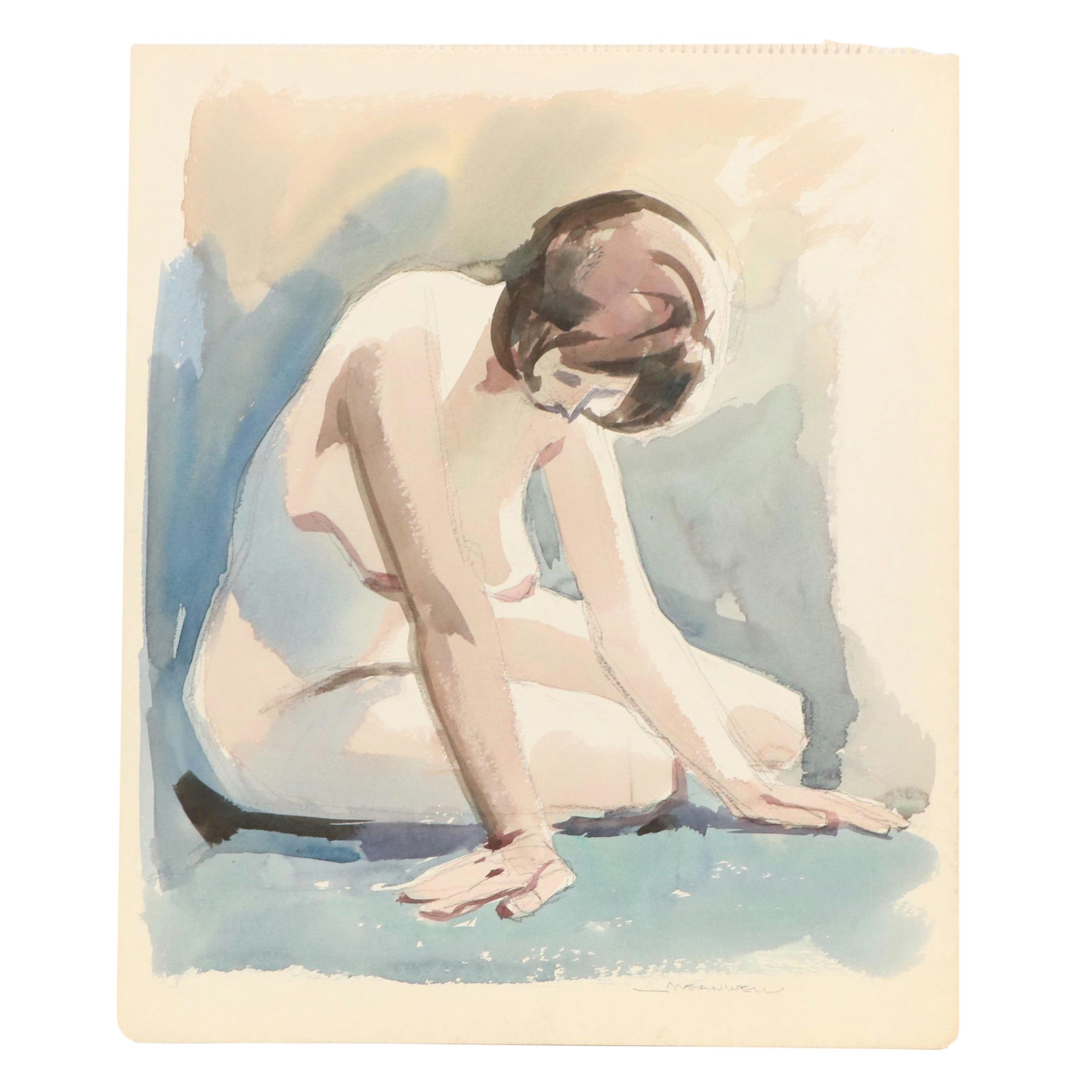 Jack Meanwell Figural Modern Watercolor Painting, Late 20th Century