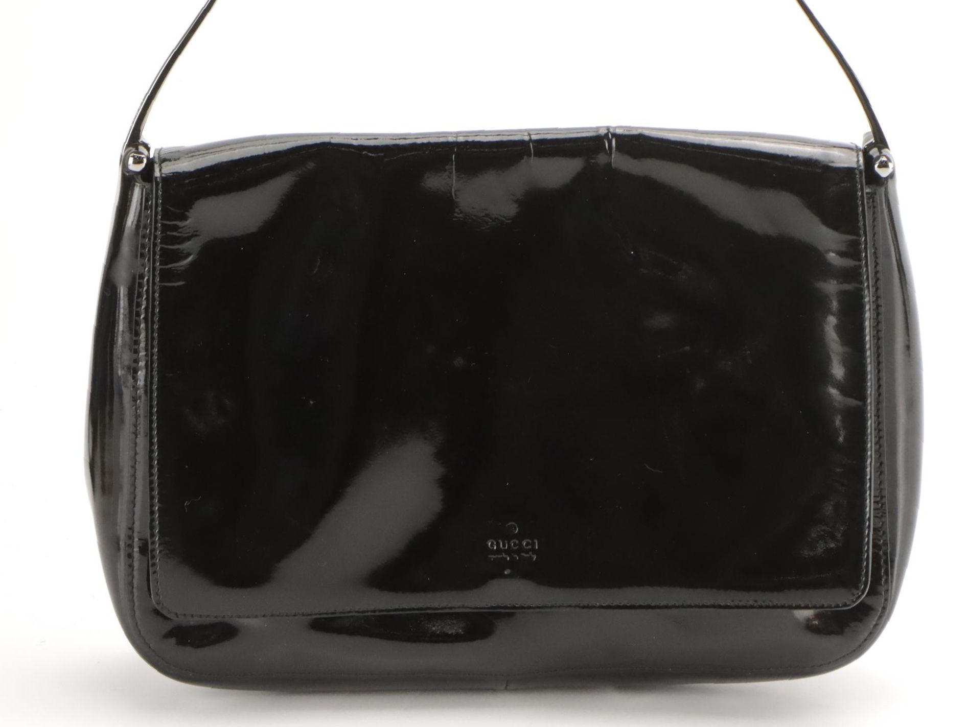 Gucci by Tom Ford Black Patent Leather Metal Strap Shoulder Bag