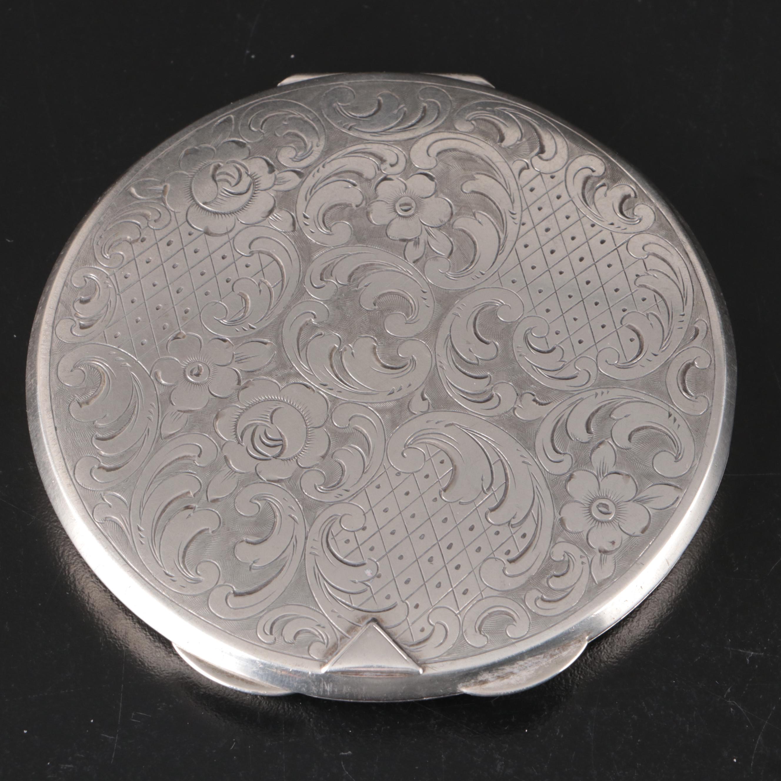 German Lutz & Weiss 800 Silver Compact and Vesta Case with More Silver Décor