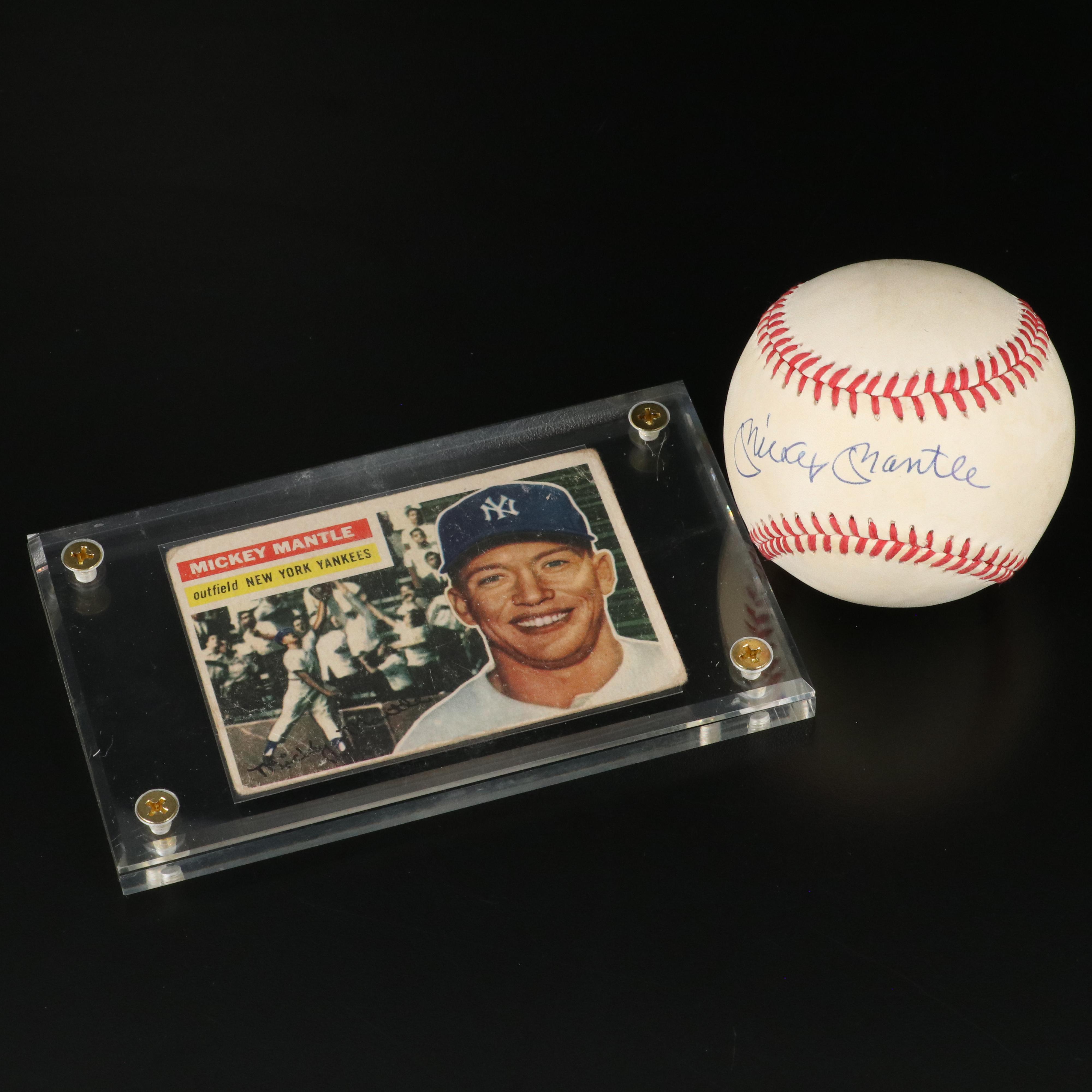 Mickey Mantle Signed Rawlings Official AL Baseball with 1956 Topps Card