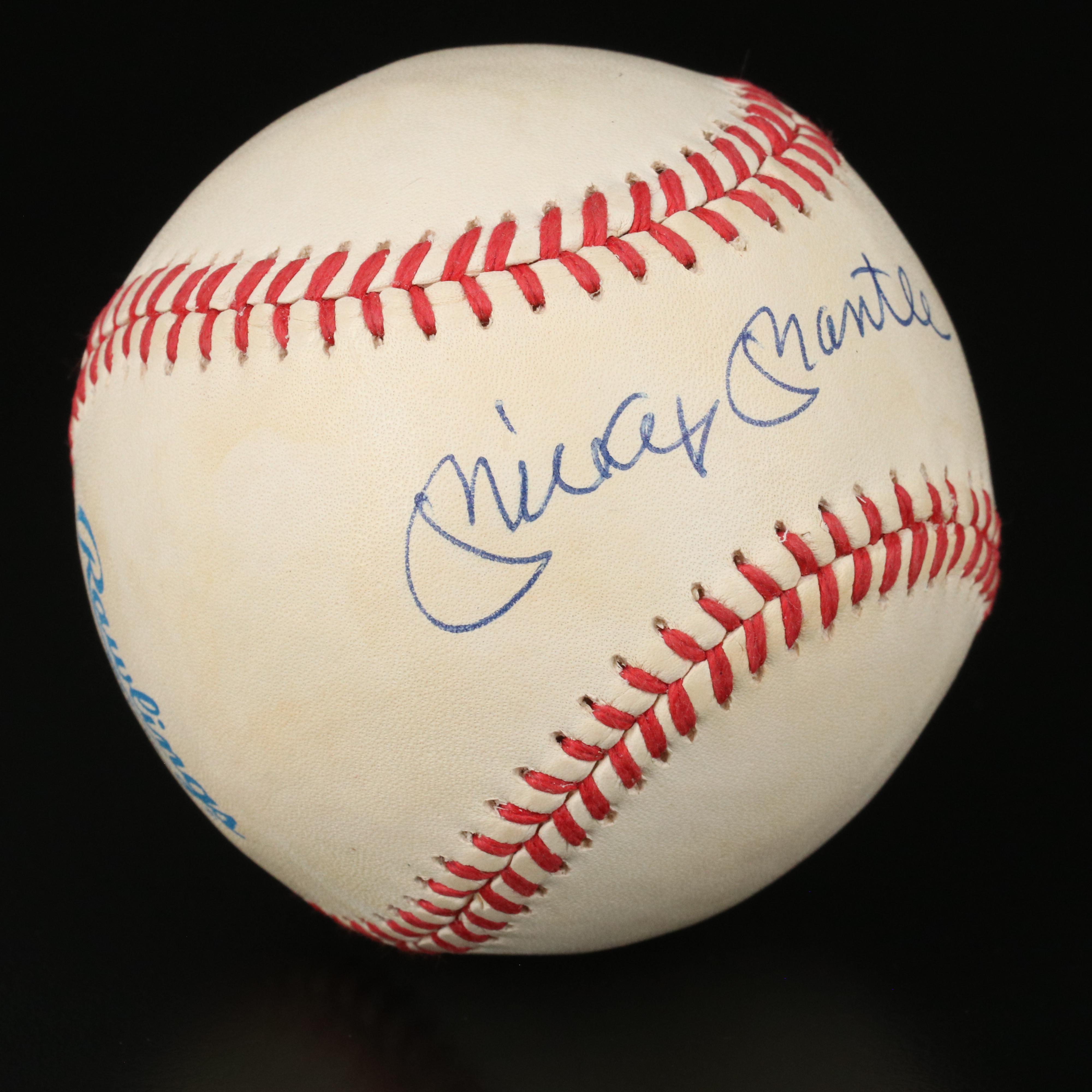 Mickey Mantle Signed Rawlings Official AL Baseball with 1956 Topps Card