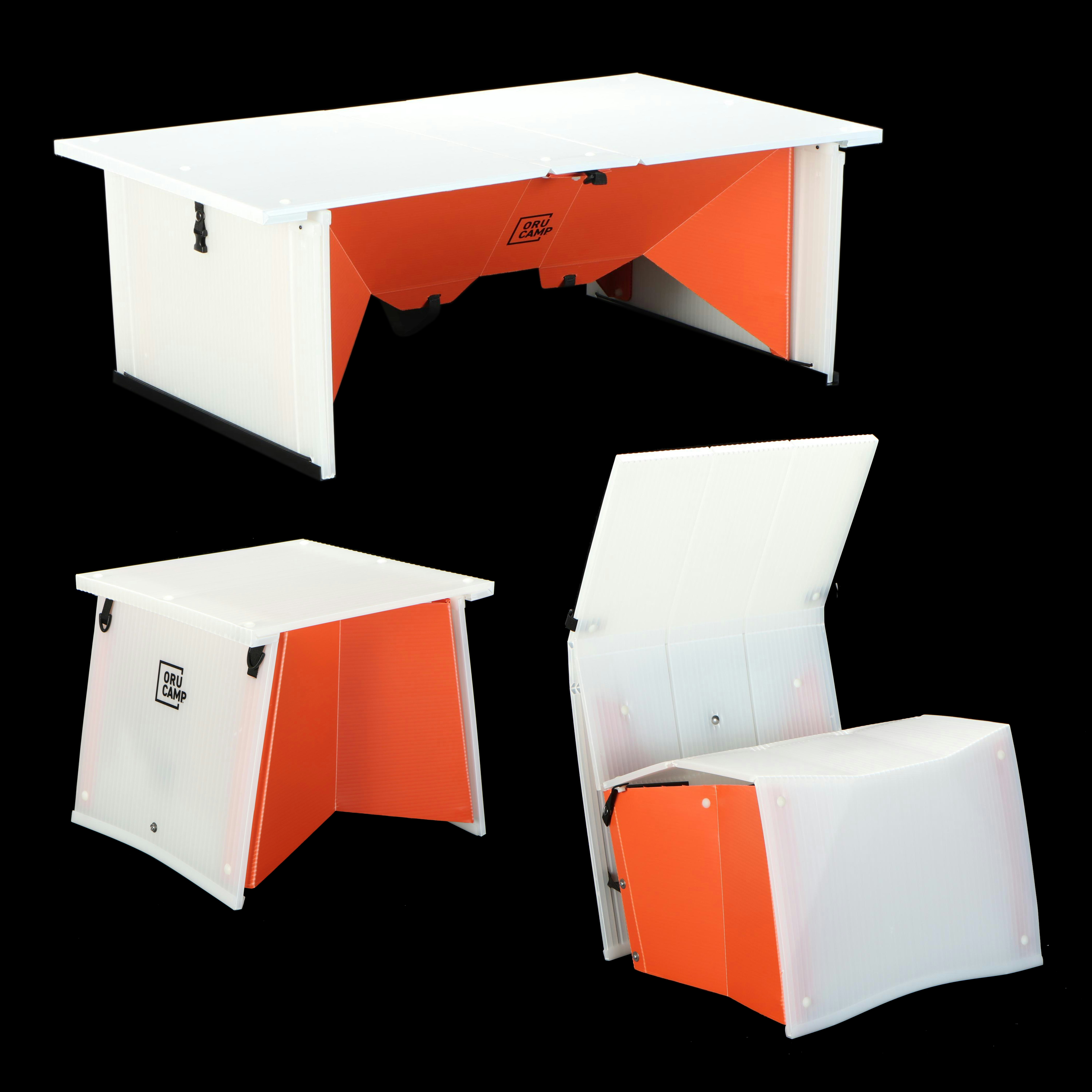 Oru Kayak Camp Clip Cube, Pop Lounge and Switch Table