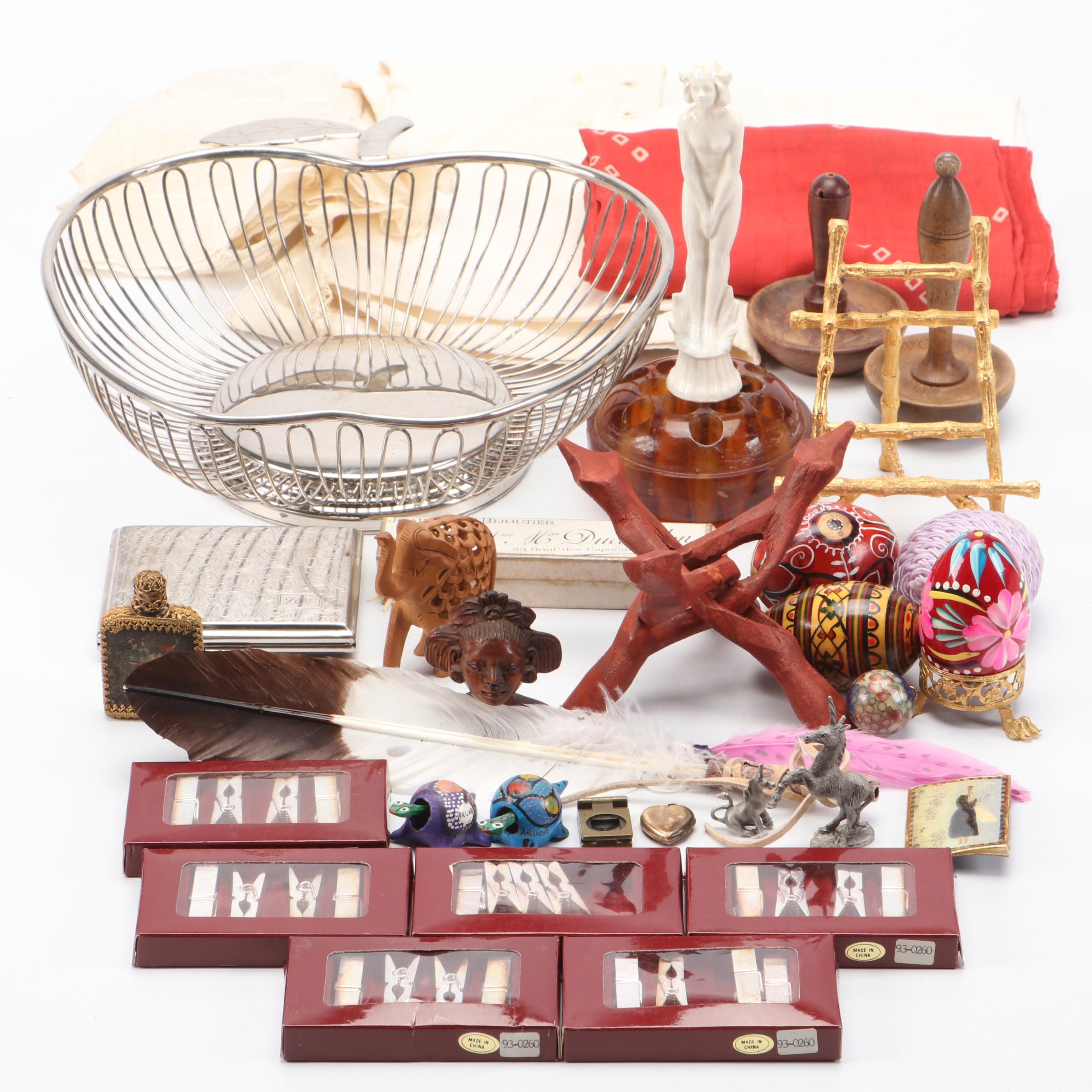 Painted Eggs with German Wallet, Pendants, Carved Wood and More Décor