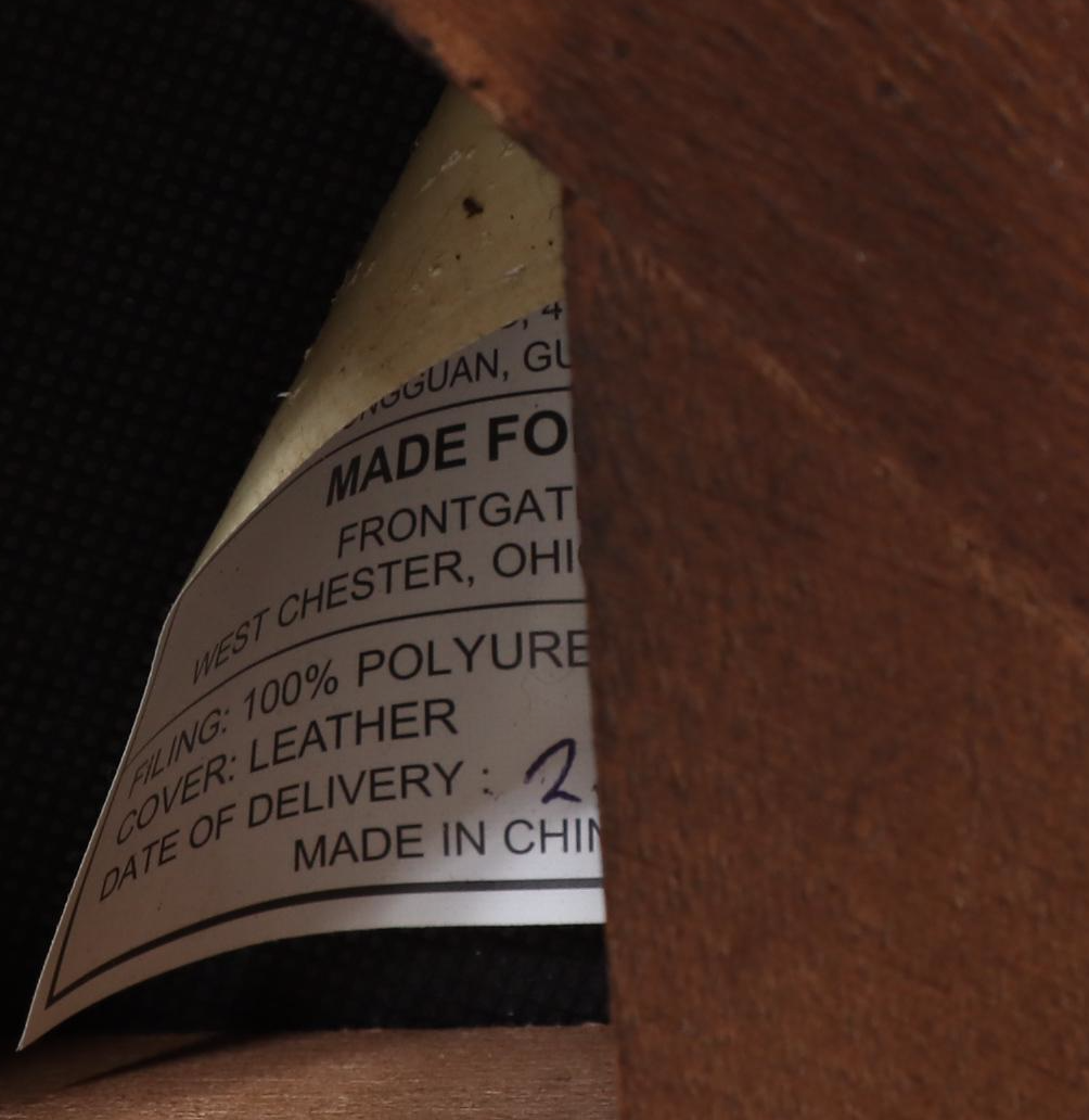 Four Frontgate "Manchester" Birch and Leather Swivel Bar Stools with Nailheads