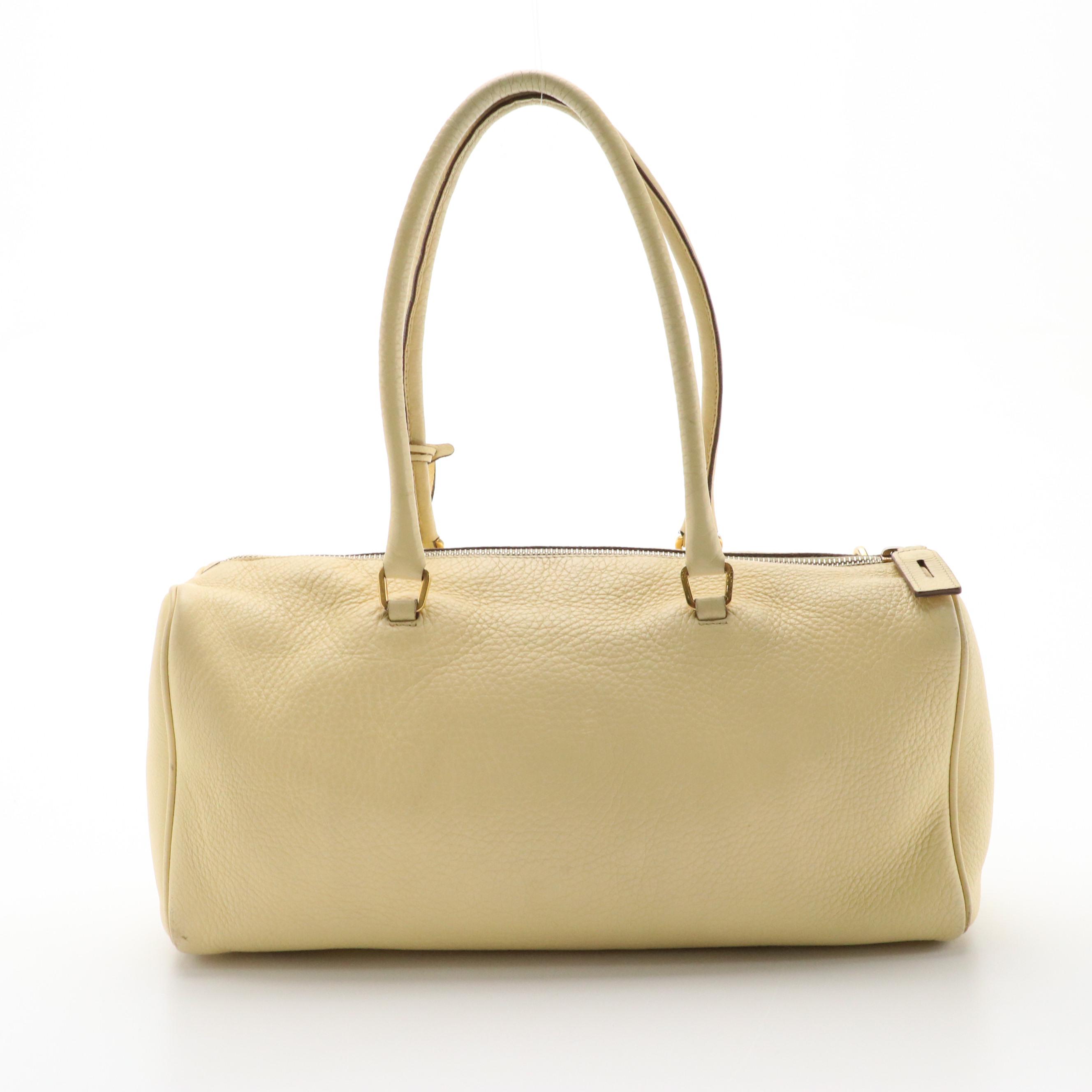 Prada Zippered Shoulder Satchel in Buttercream Grained Leather