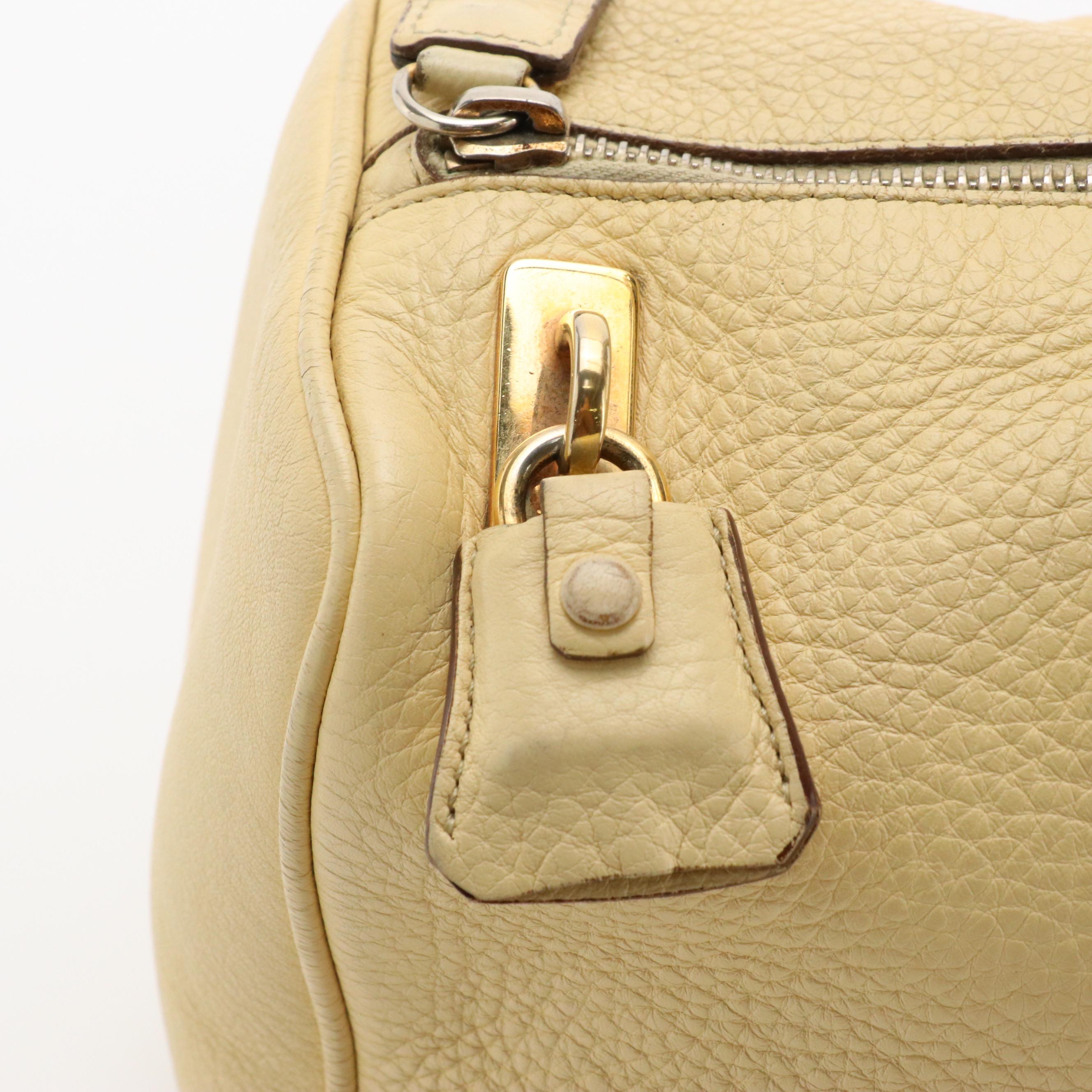 Prada Zippered Shoulder Satchel in Buttercream Grained Leather
