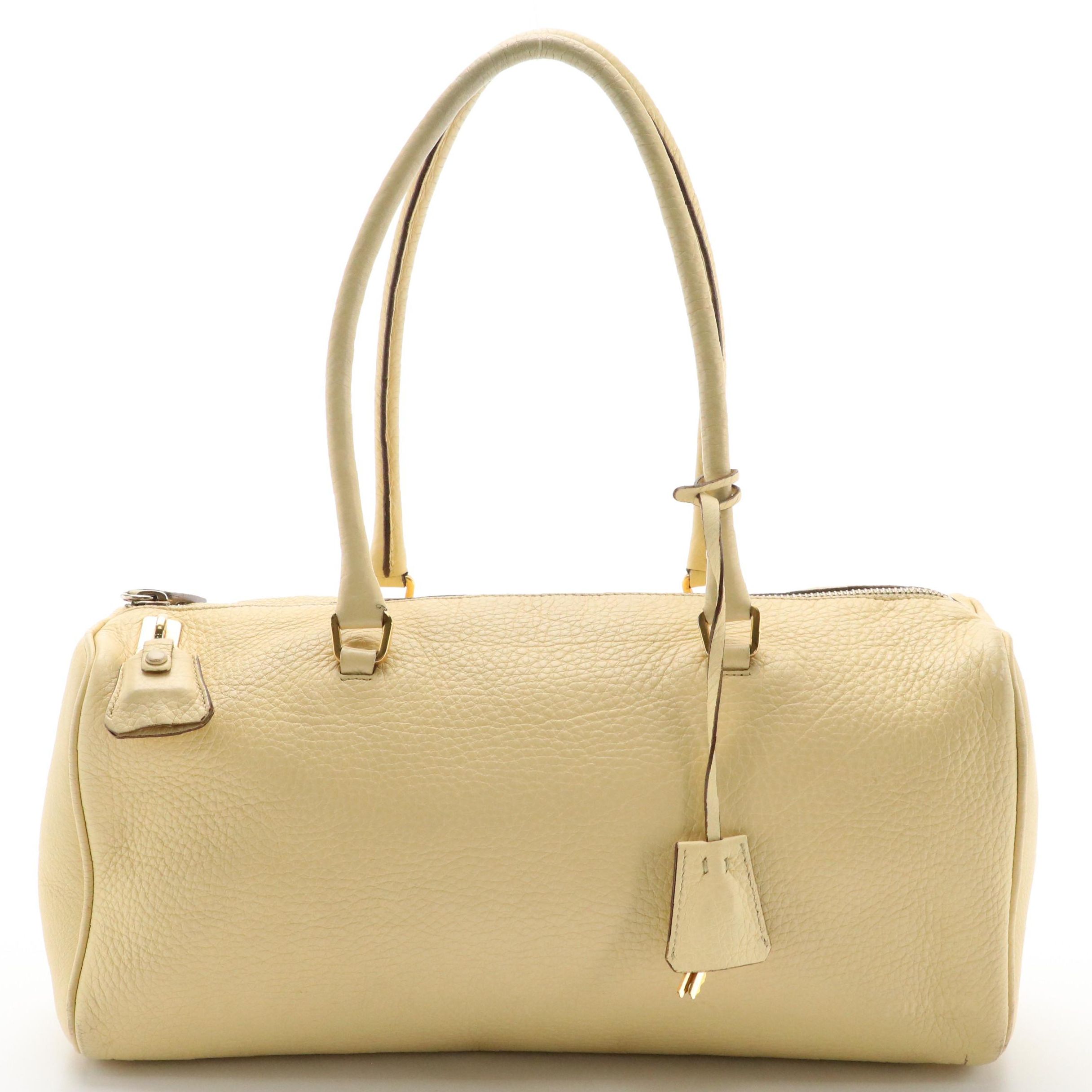 Prada Zippered Shoulder Satchel in Buttercream Grained Leather
