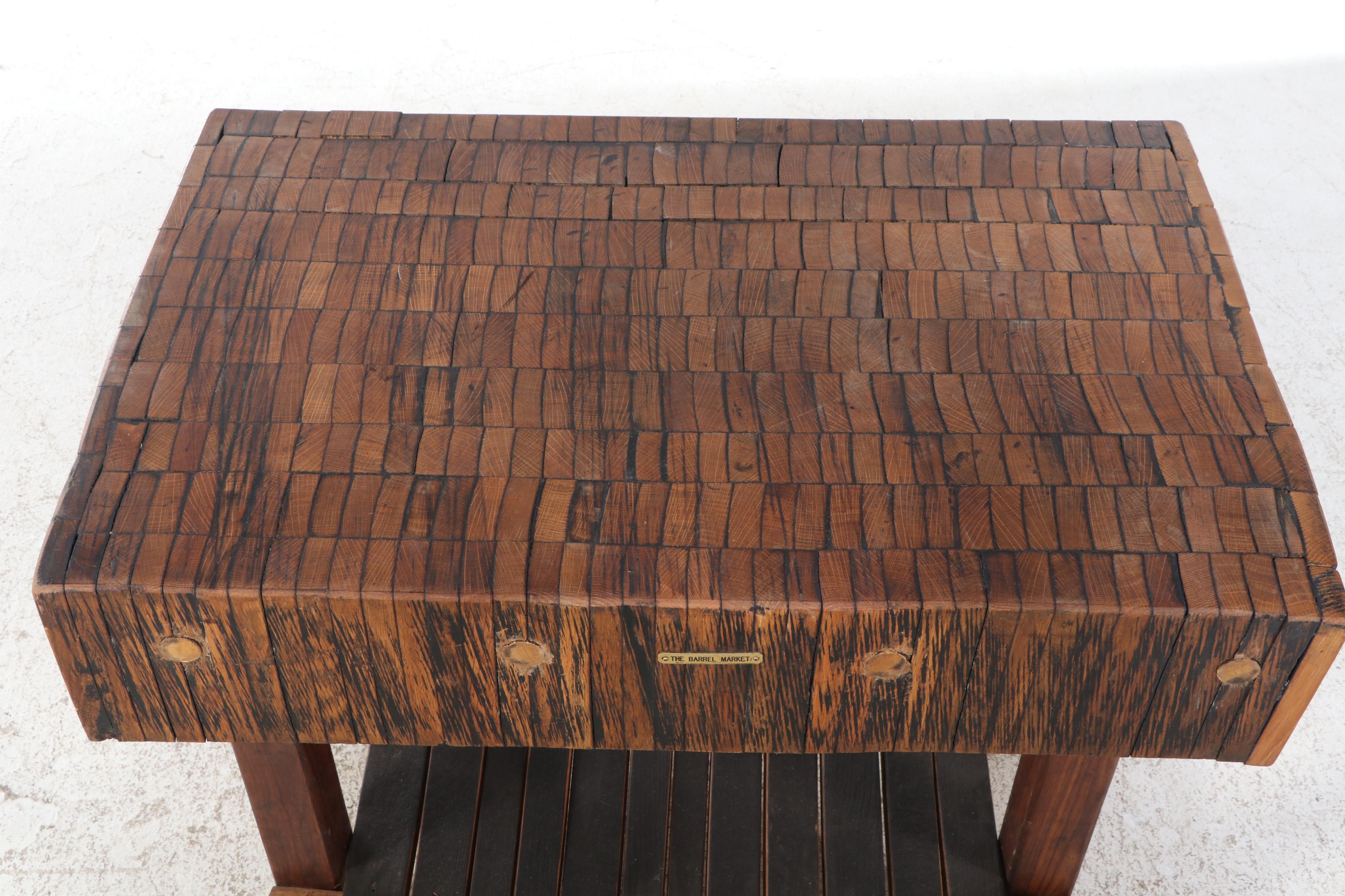 The Barrel Market Reclaimed Oak Barrel Stave Kitchen Butcher Block Table