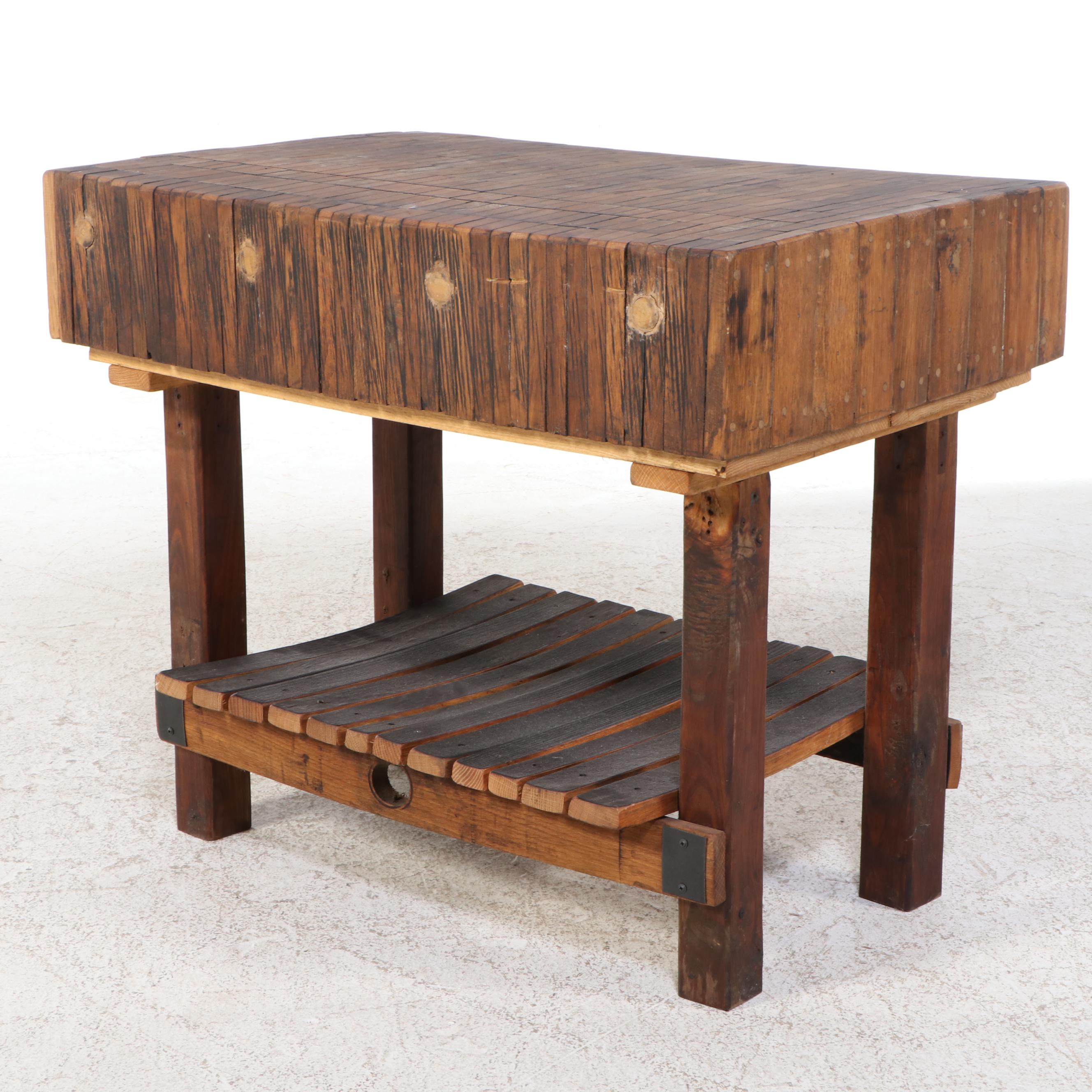 The Barrel Market Reclaimed Oak Barrel Stave Kitchen Butcher Block Table