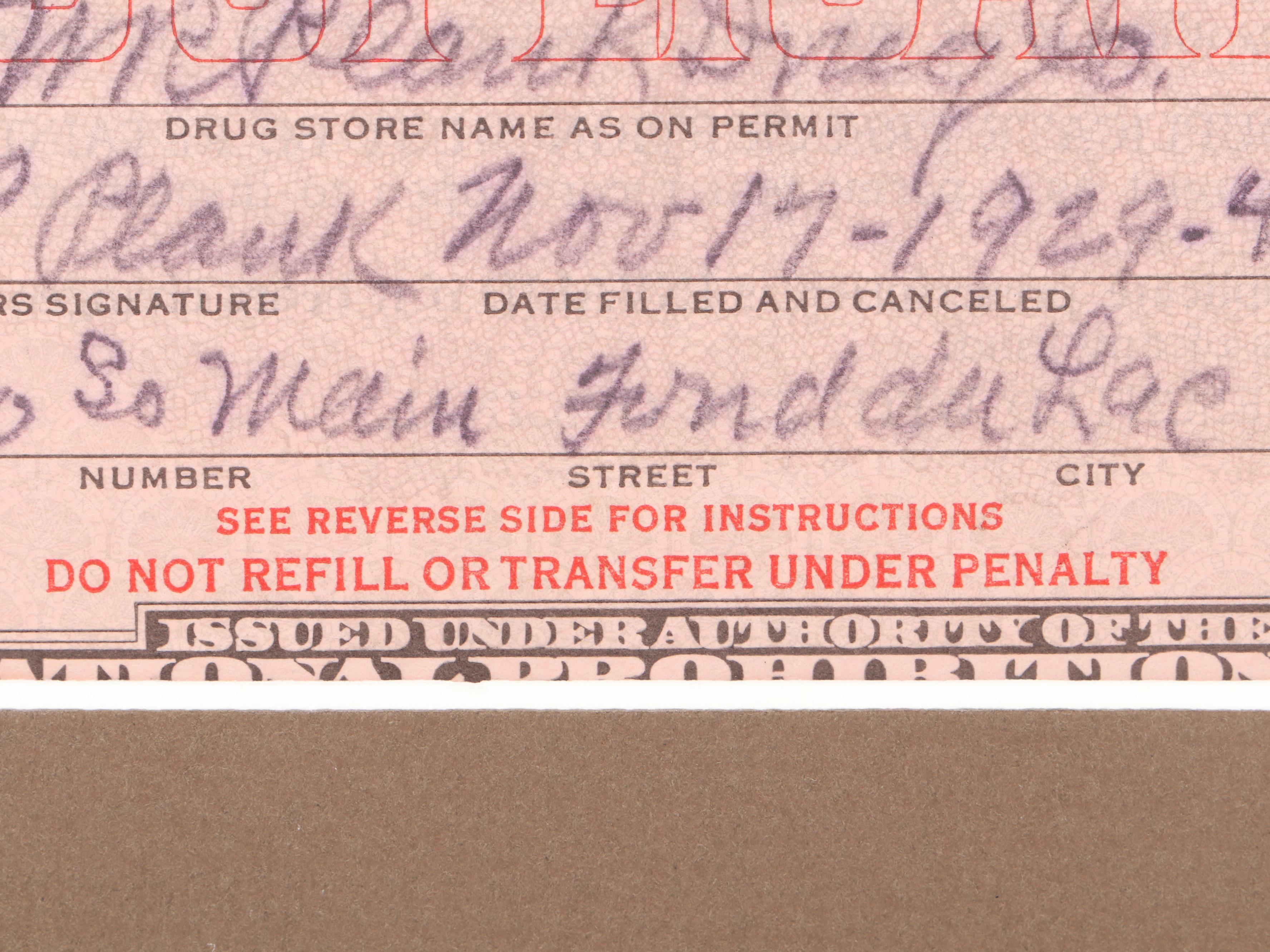 Prescription Form for Prohibition Era Whiskey, 1929