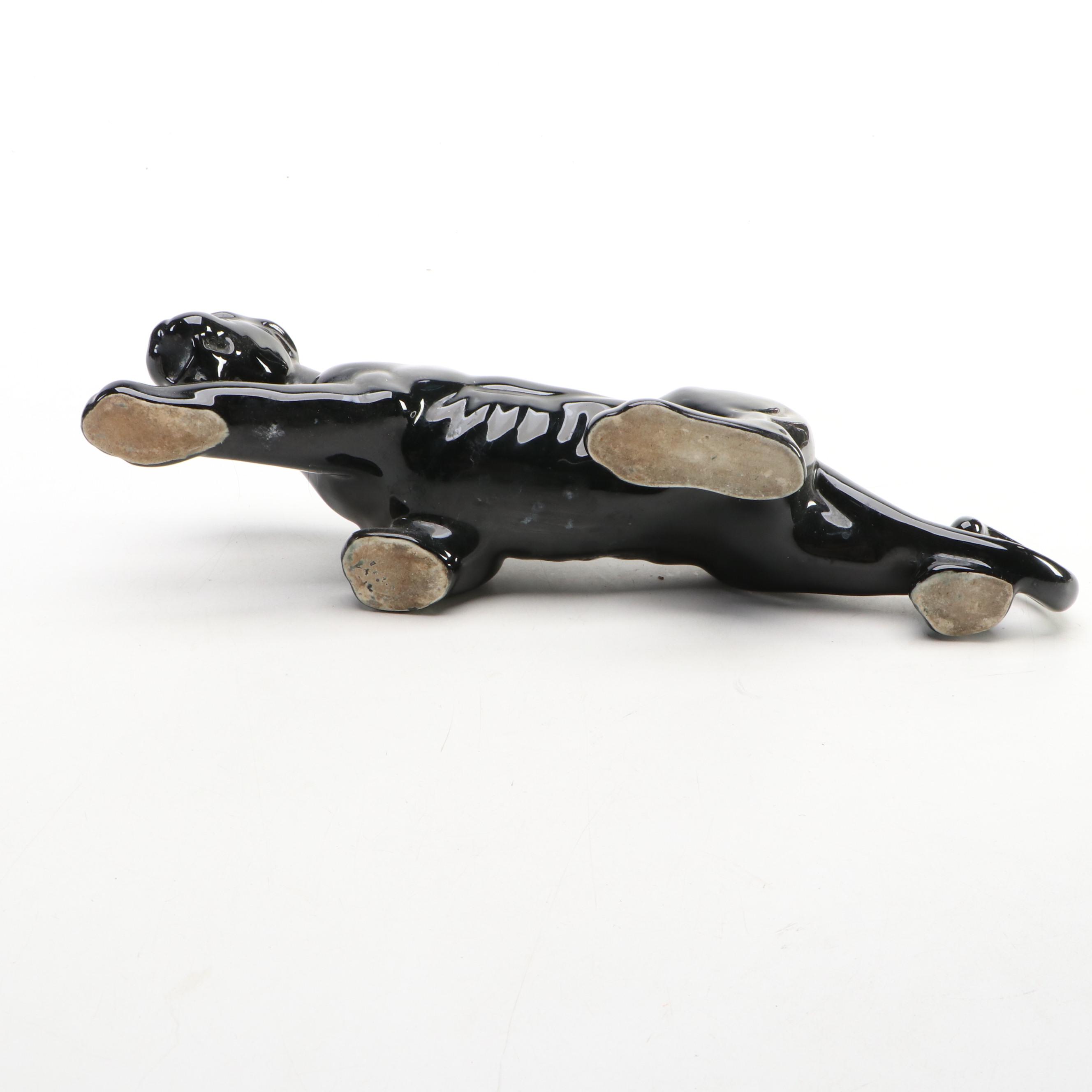 Mid Century Modern Style Glossy Black Ceramic Panther Planter with Other Décor