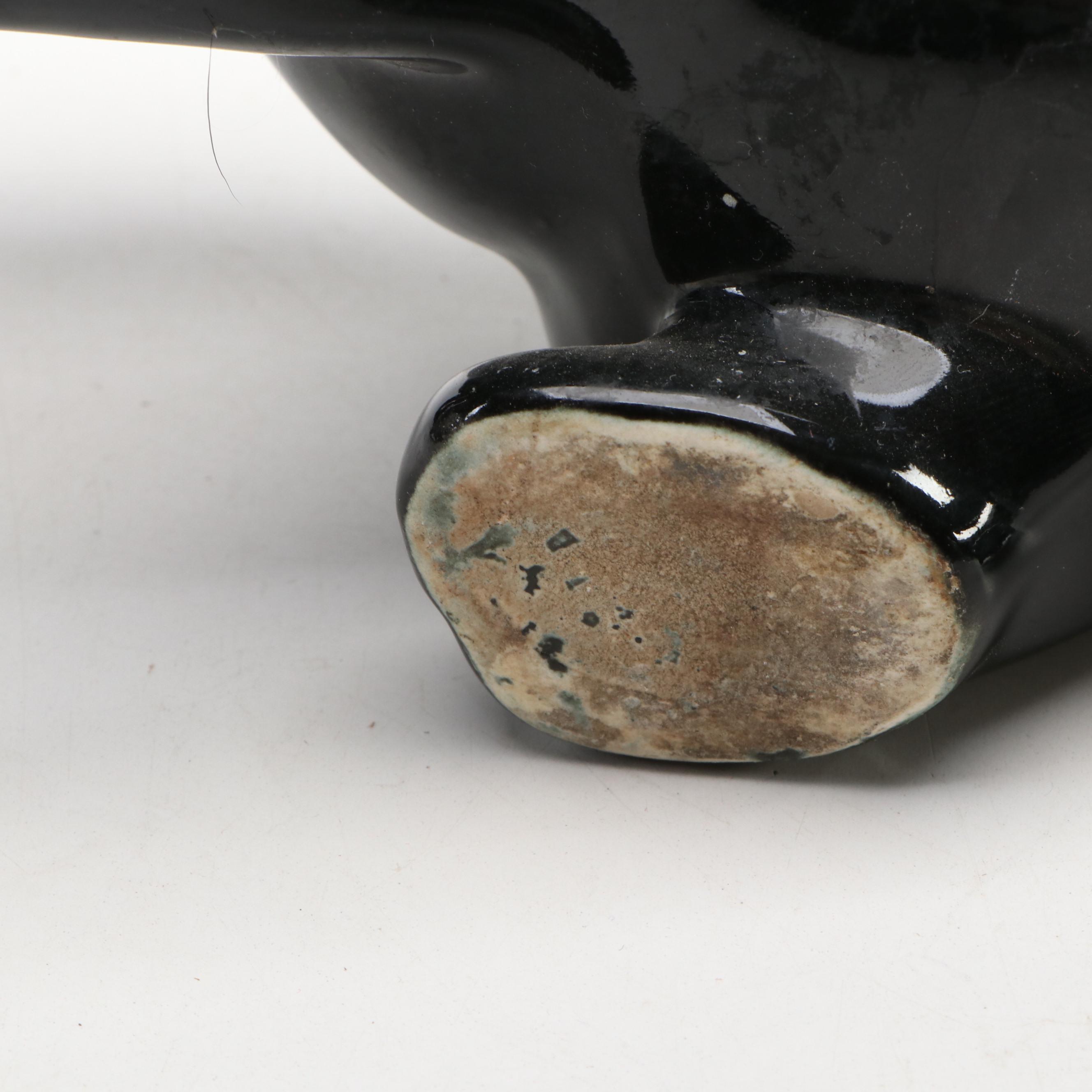 Mid Century Modern Style Glossy Black Ceramic Panther Planter with Other Décor