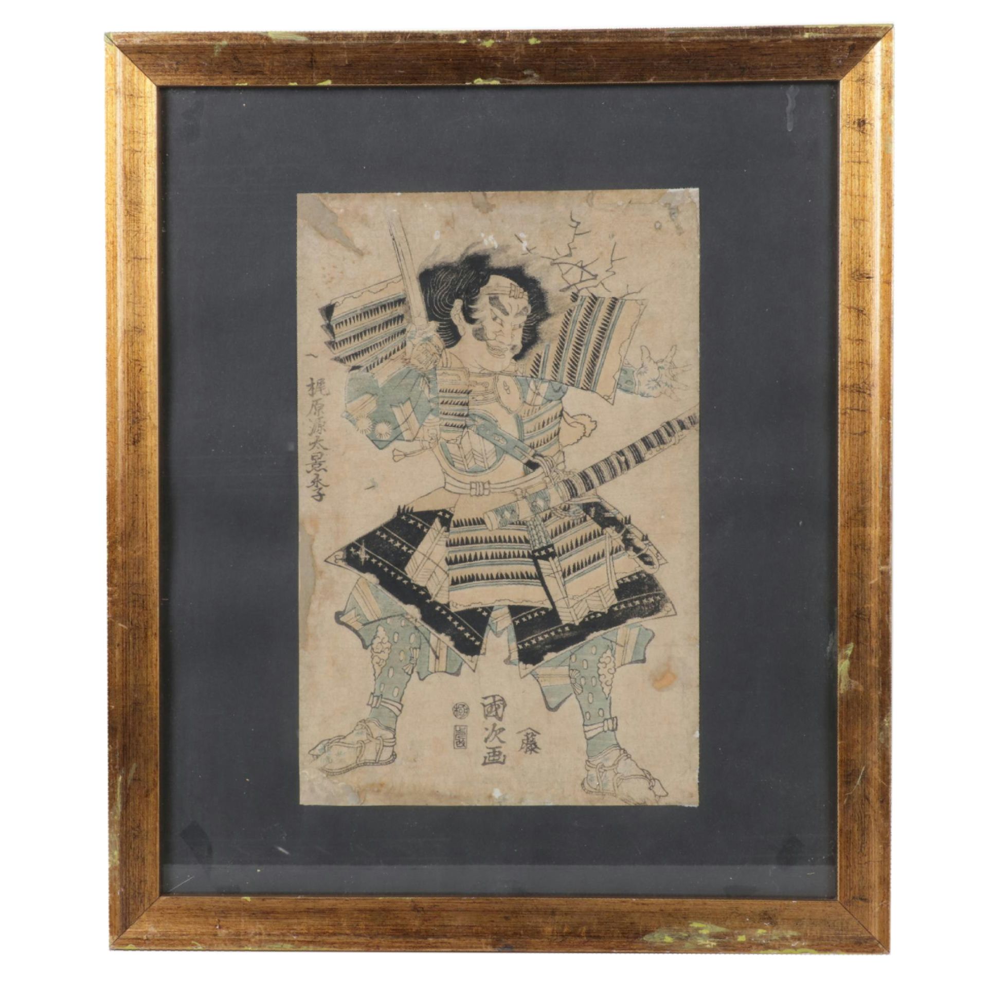 Japanese Woodblock Print of Samurai Kajiwara Genta in Style of Utagawa Kunisada