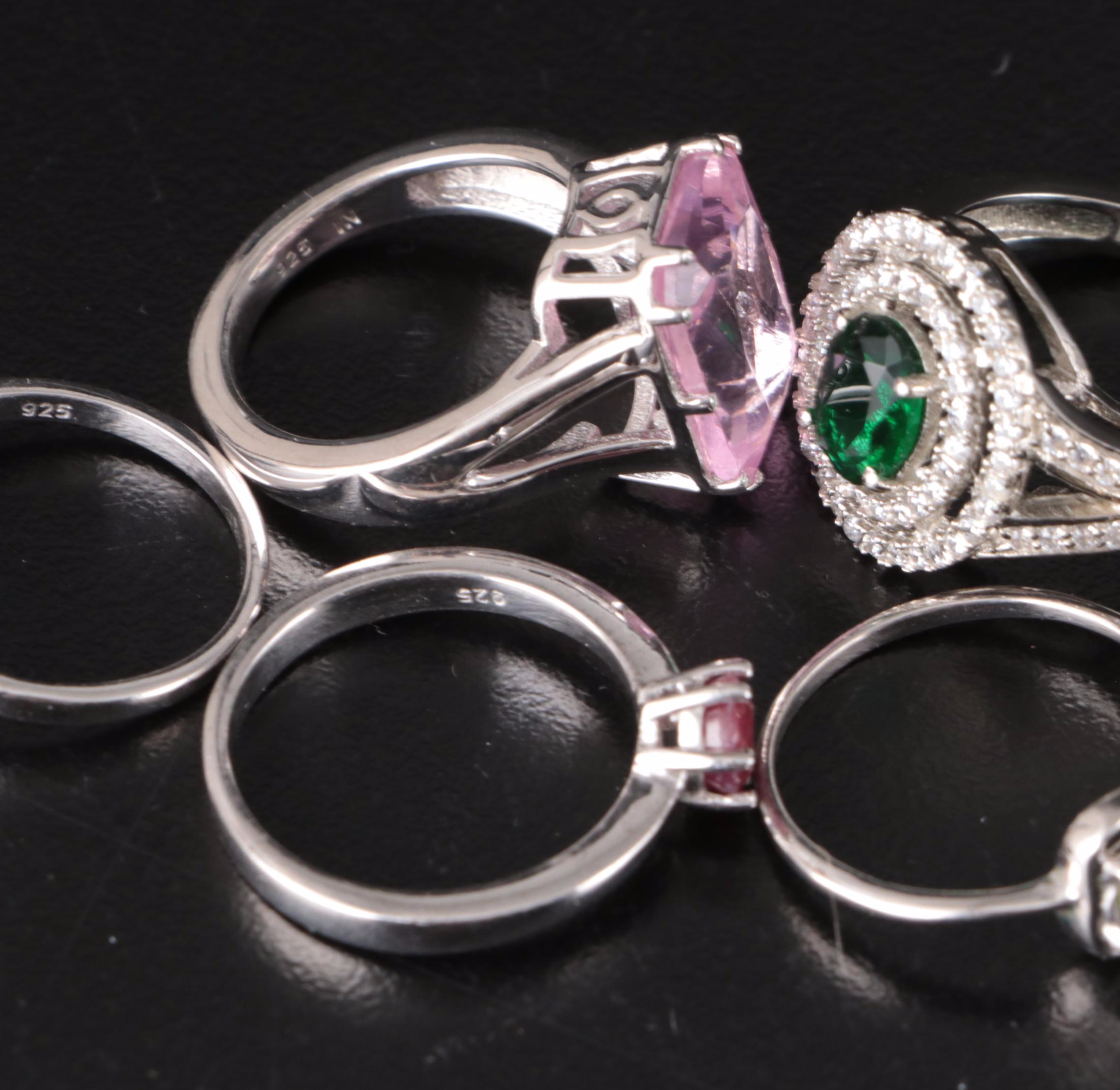 Group of 14 Assorted Sterling Silver Rings, Necklaces, Earrings, and Pendants