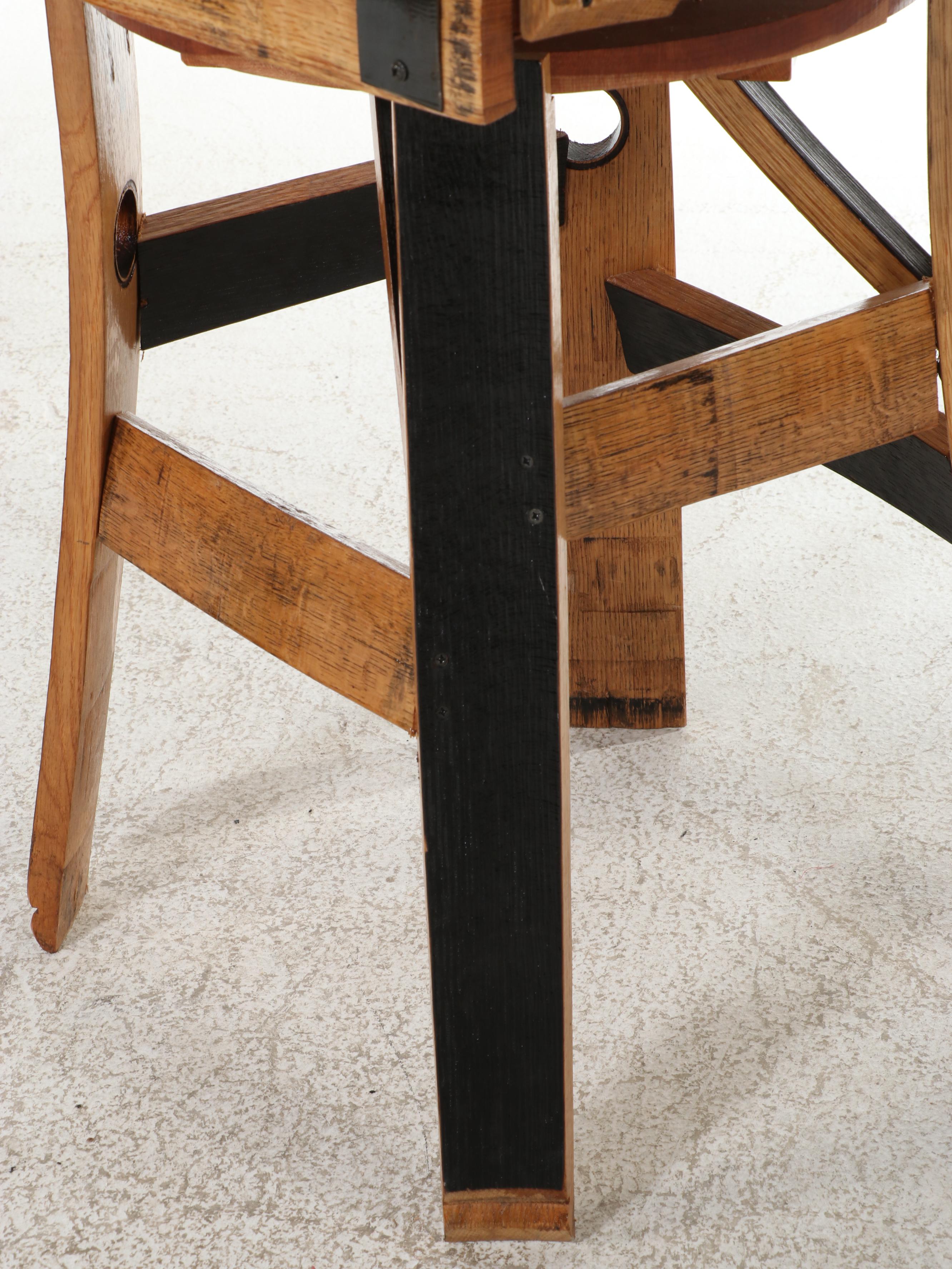 Pair of Amish Made Charred White Oak Bourbon Barrel Stave Swivel Stools