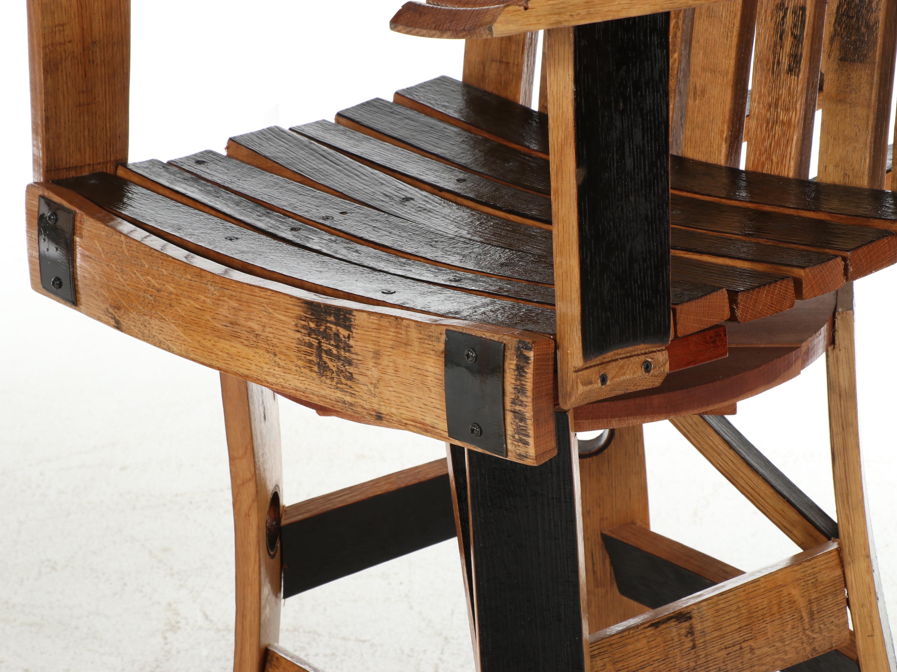 Pair of Amish Made Charred White Oak Bourbon Barrel Stave Swivel Stools