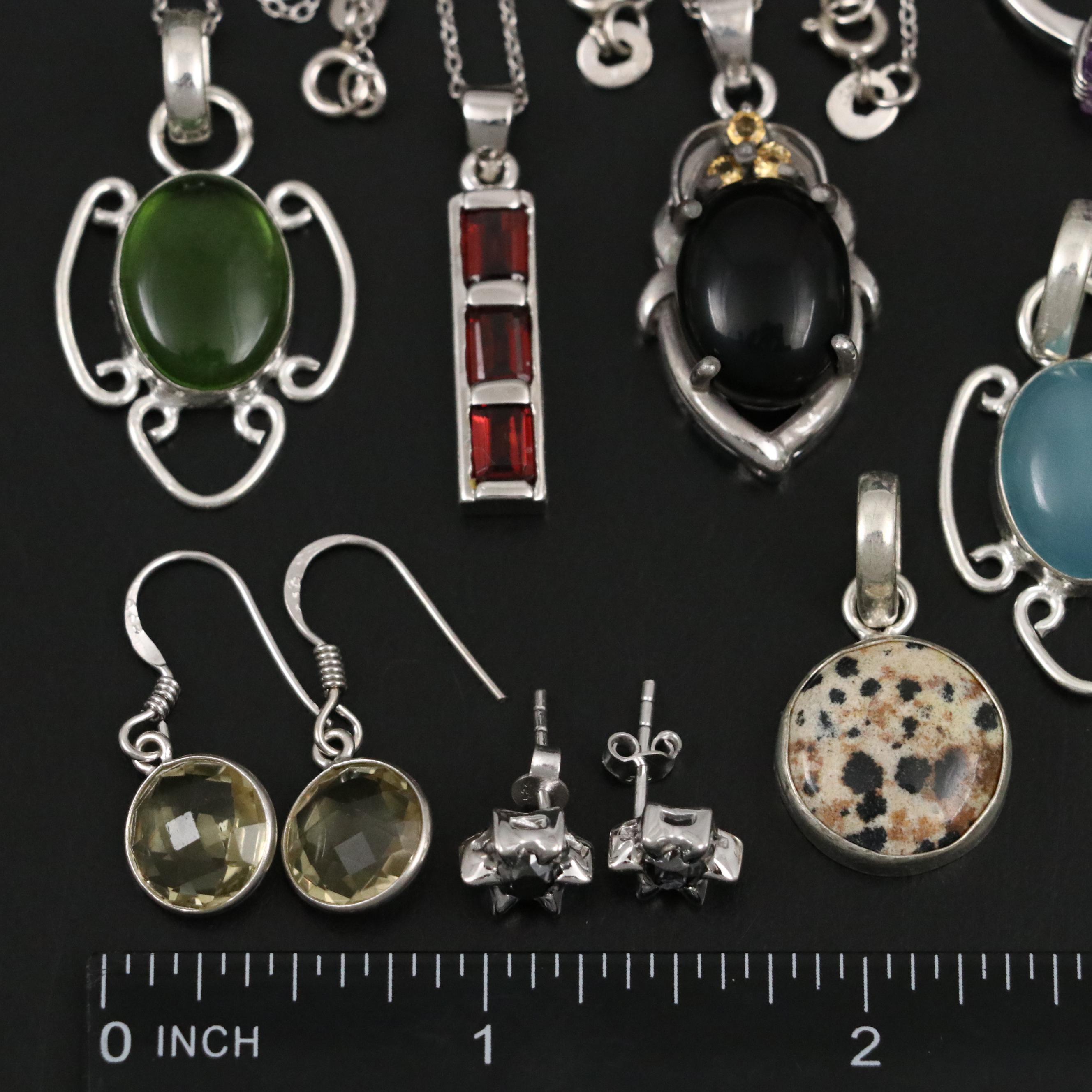 Group of 14 Assorted Sterling Silver Rings, Necklaces, Earrings, and Pendants