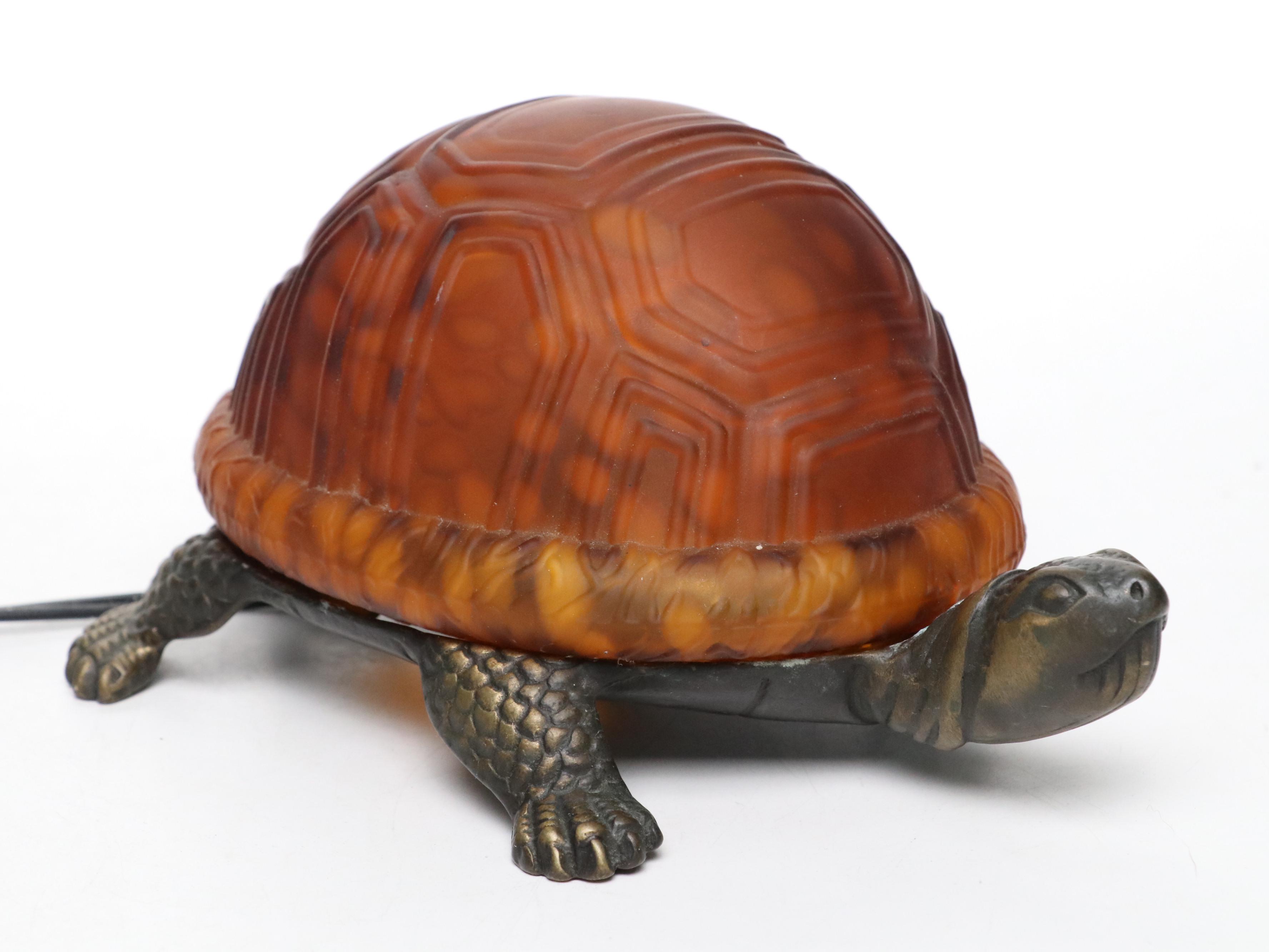 Andrea by Sadek Metal and Glass Turtle Night Light Accent Lamp