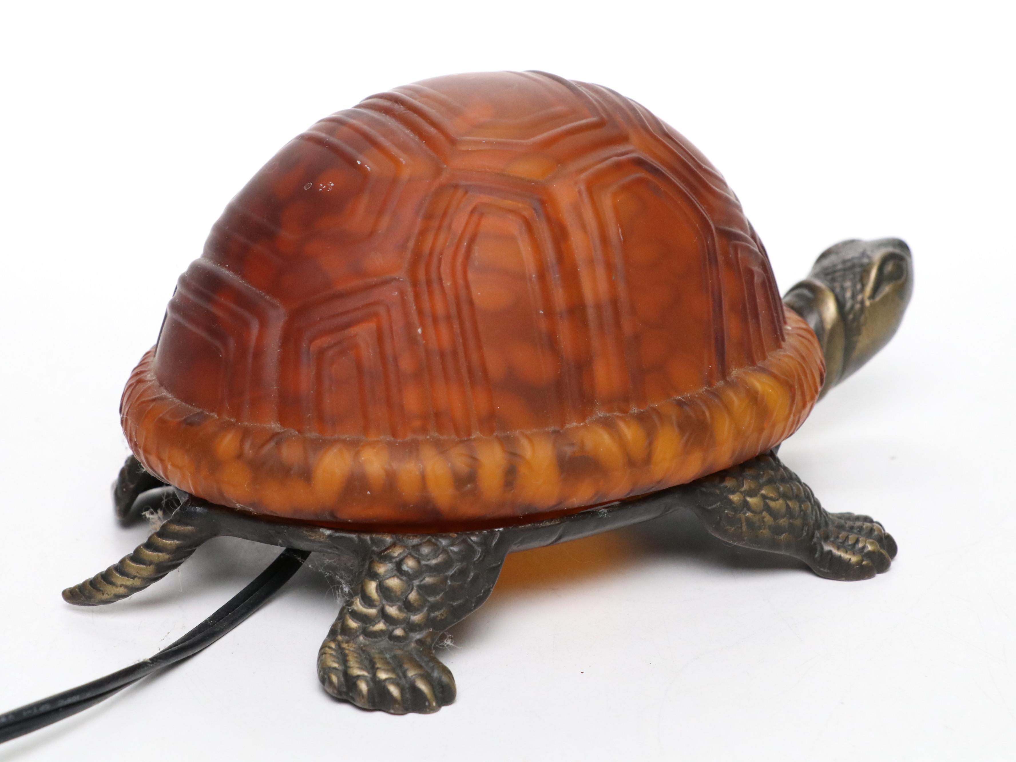 Andrea by Sadek Metal and Glass Turtle Night Light Accent Lamp