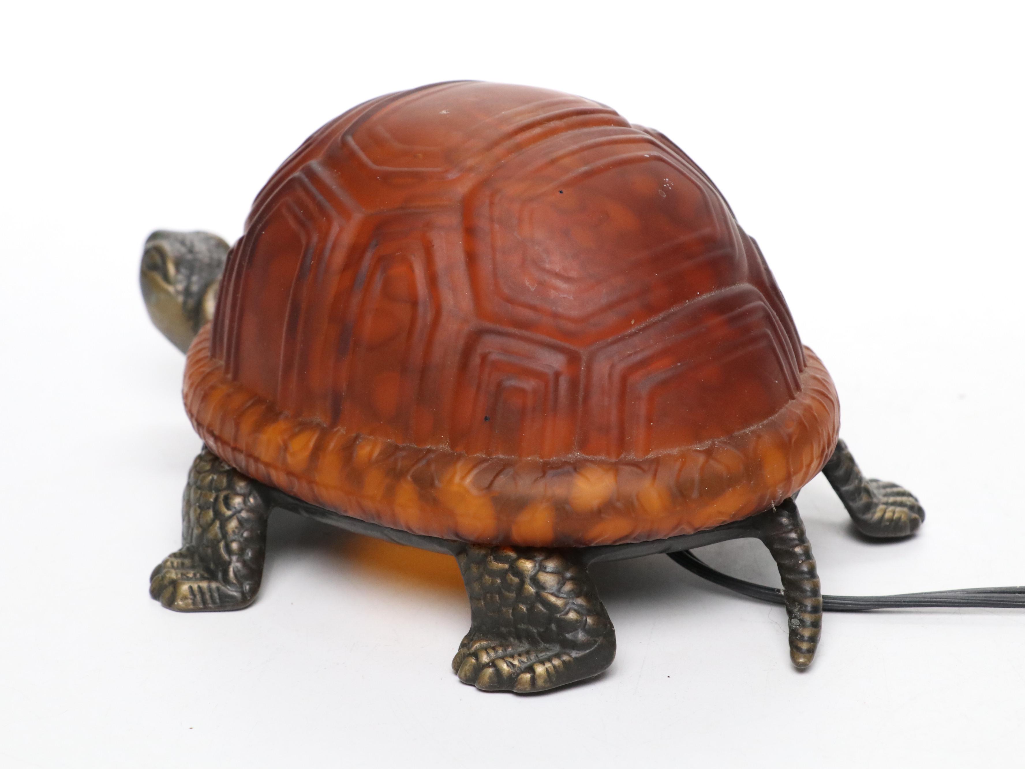 Andrea by Sadek Metal and Glass Turtle Night Light Accent Lamp