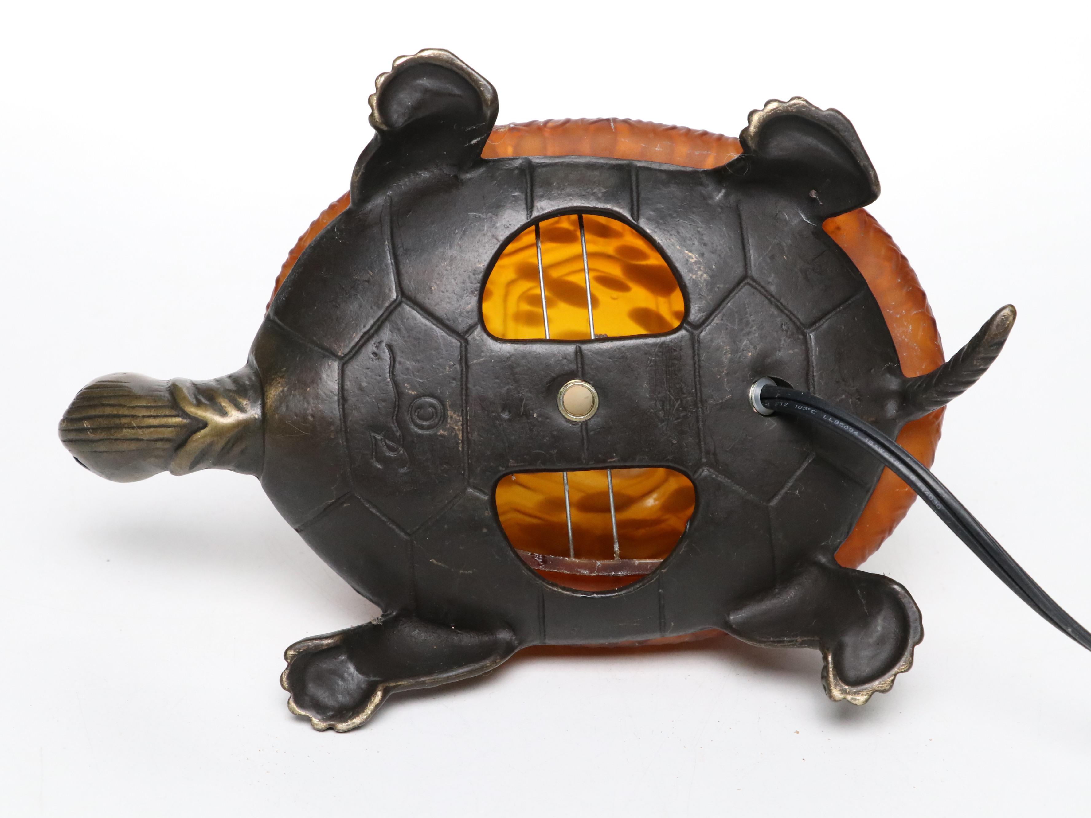 Andrea by Sadek Metal and Glass Turtle Night Light Accent Lamp