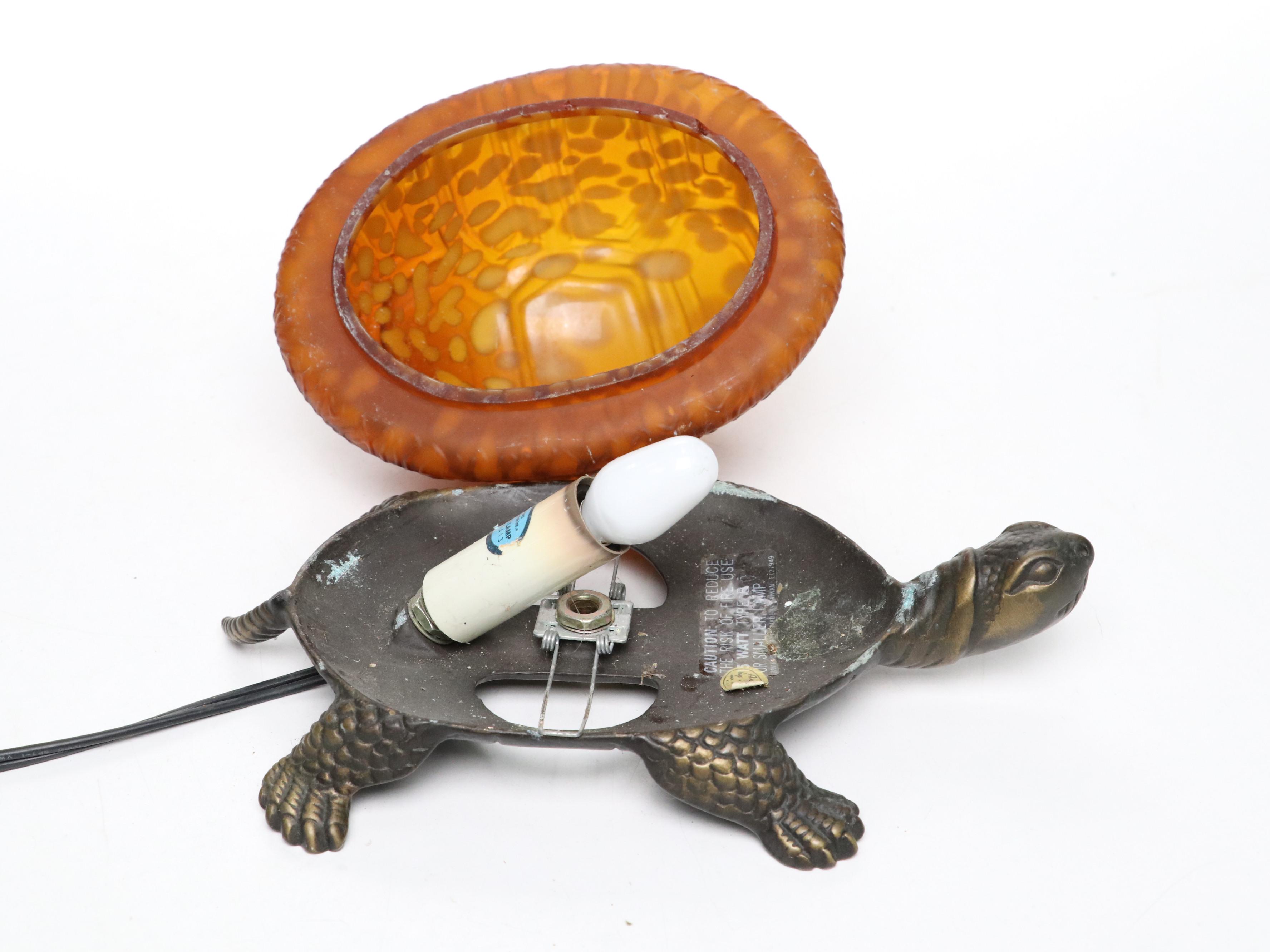 Andrea by Sadek Metal and Glass Turtle Night Light Accent Lamp