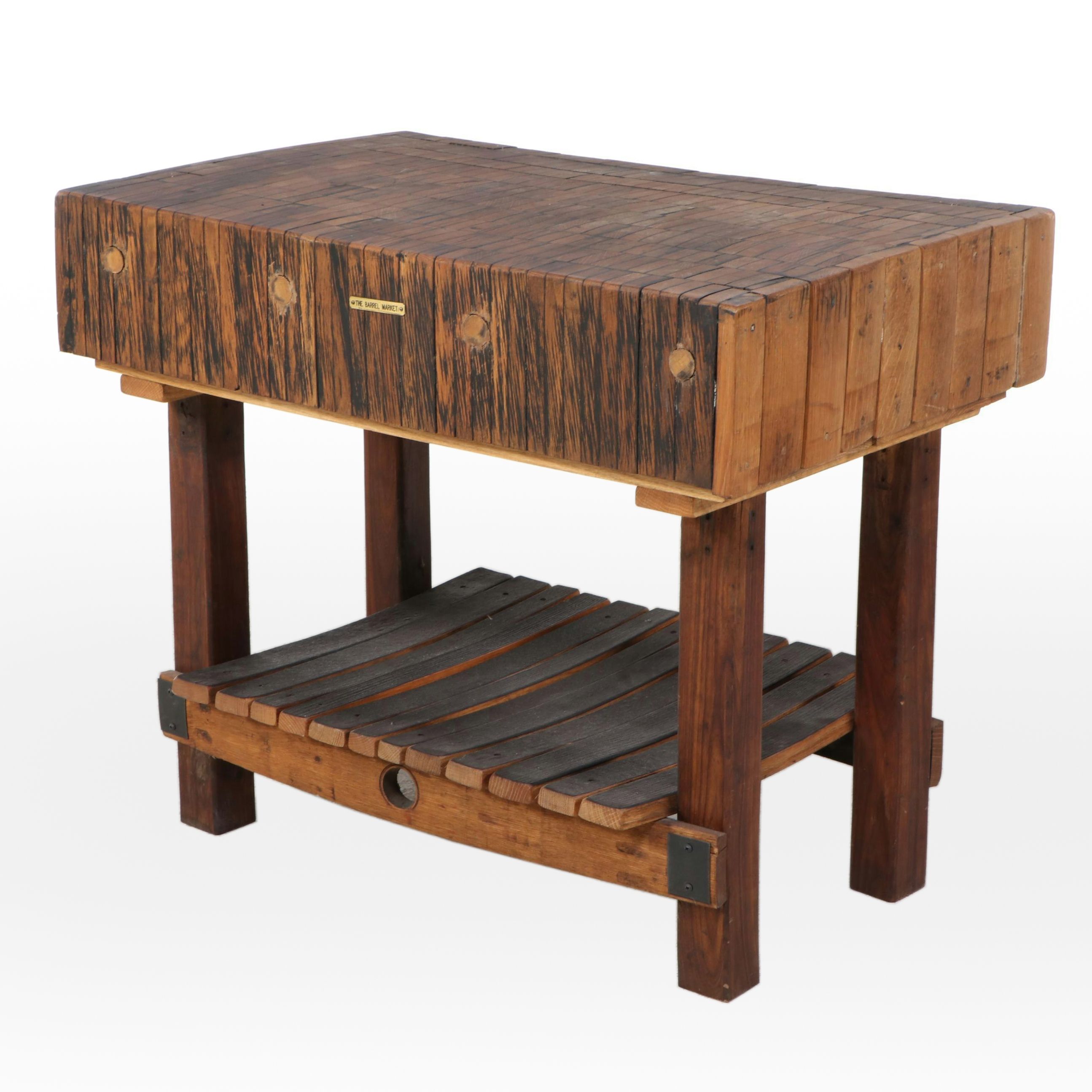 The Barrel Market Reclaimed Oak Barrel Stave Kitchen Butcher Block Table
