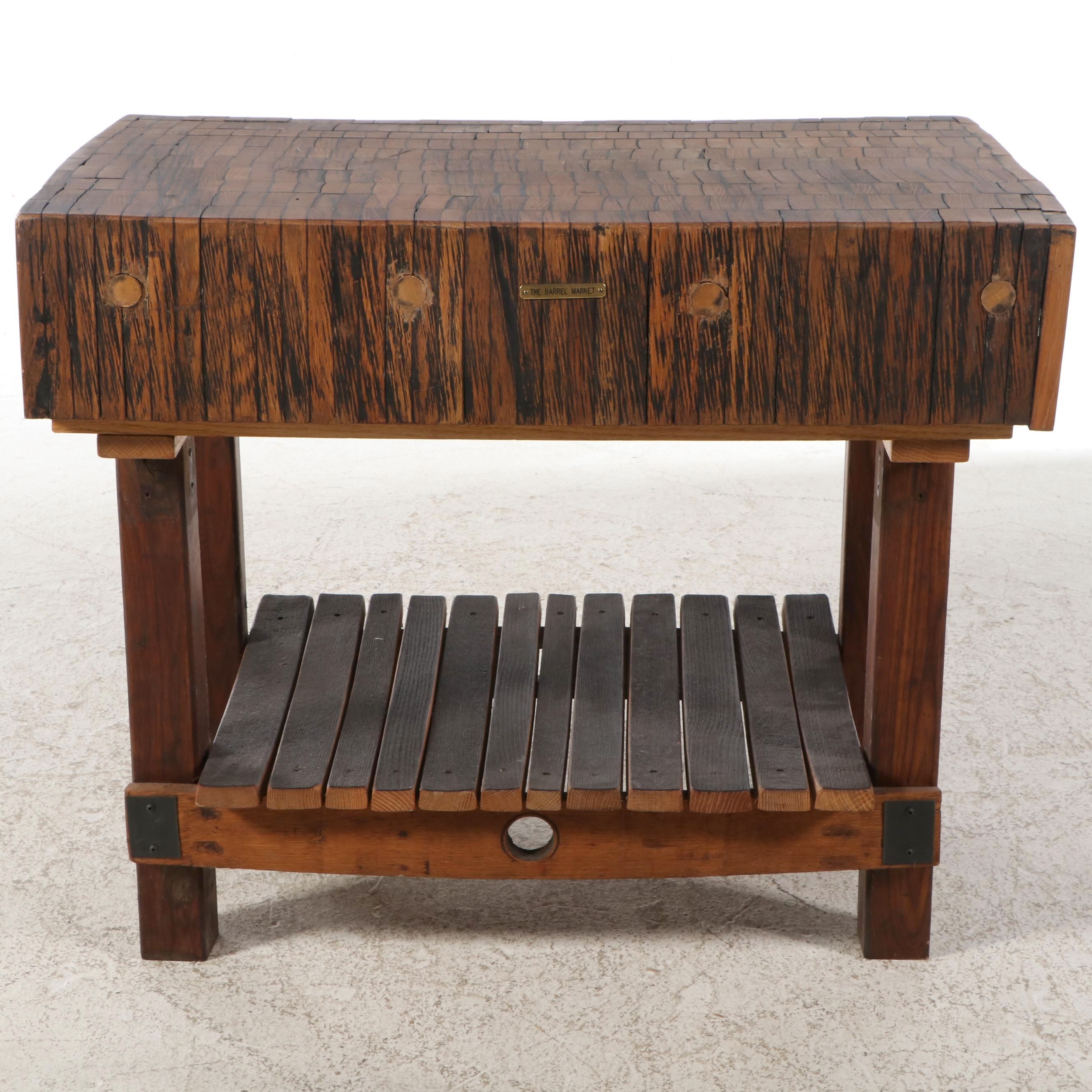 The Barrel Market Reclaimed Oak Barrel Stave Kitchen Butcher Block Table