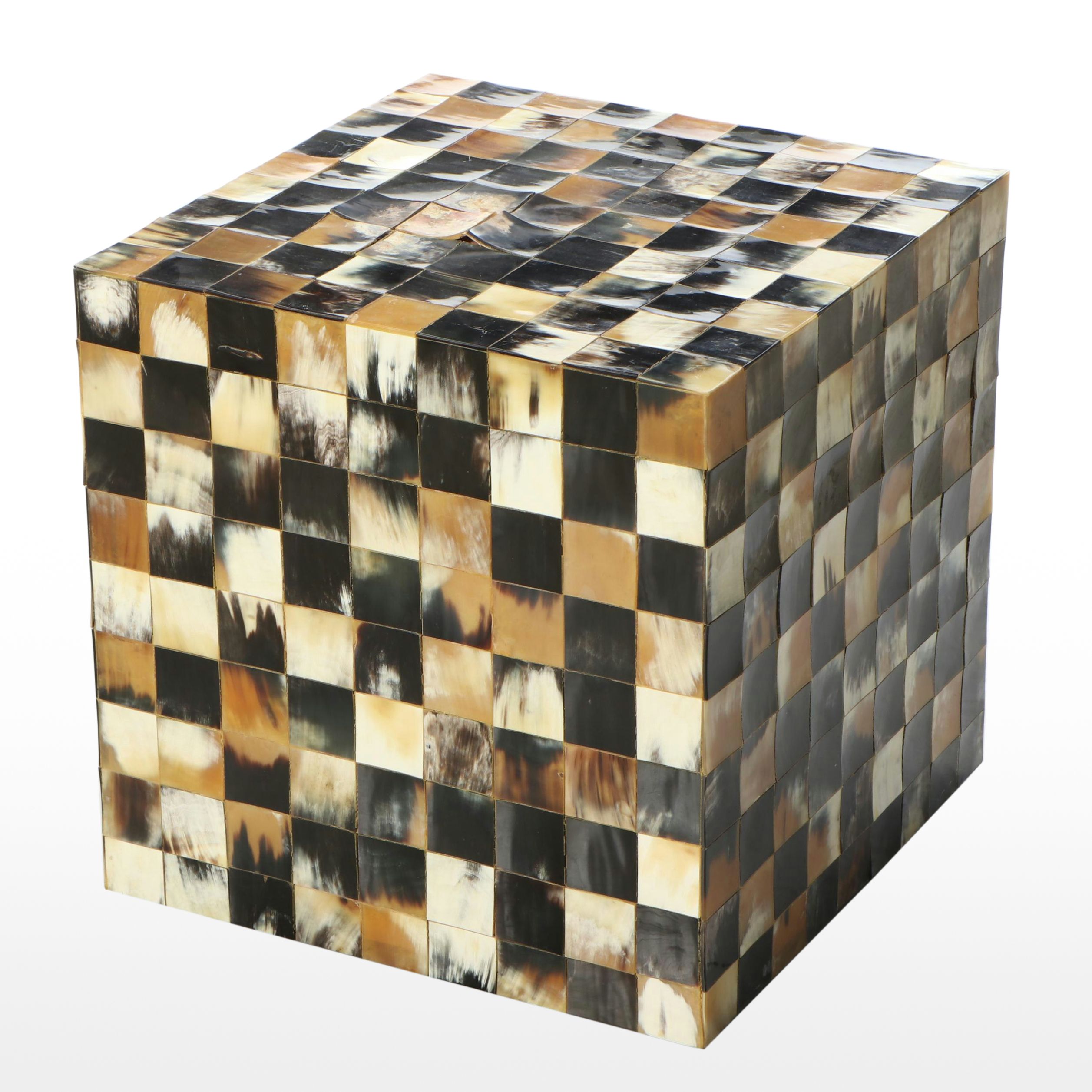 Mosaic Horn Cube Shaped Side Table