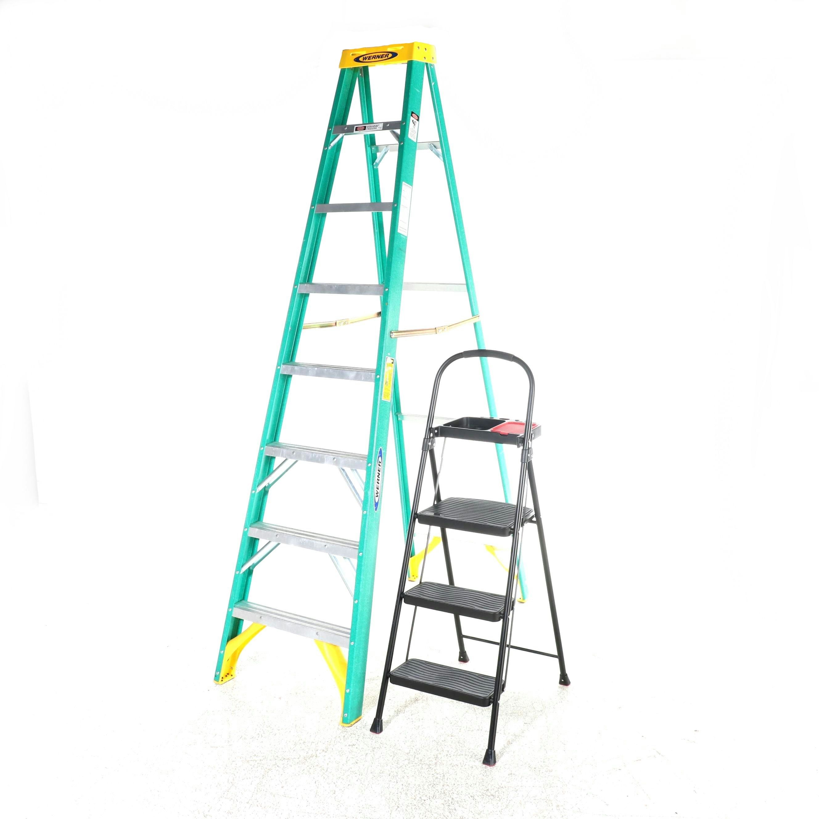Werner 8' Steel Ladder with Rubbermaid Step Ladder