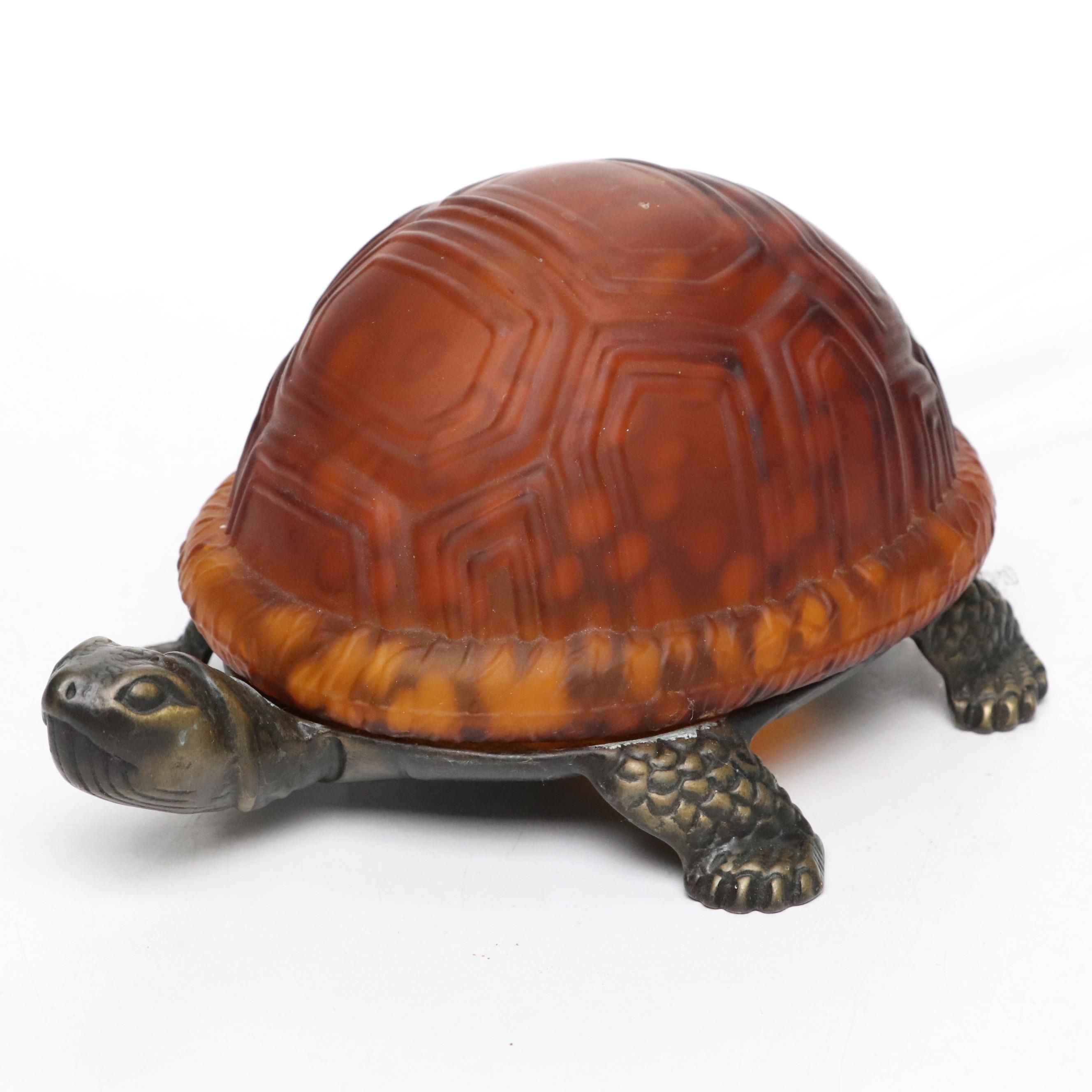 Andrea by Sadek Metal and Glass Turtle Night Light Accent Lamp