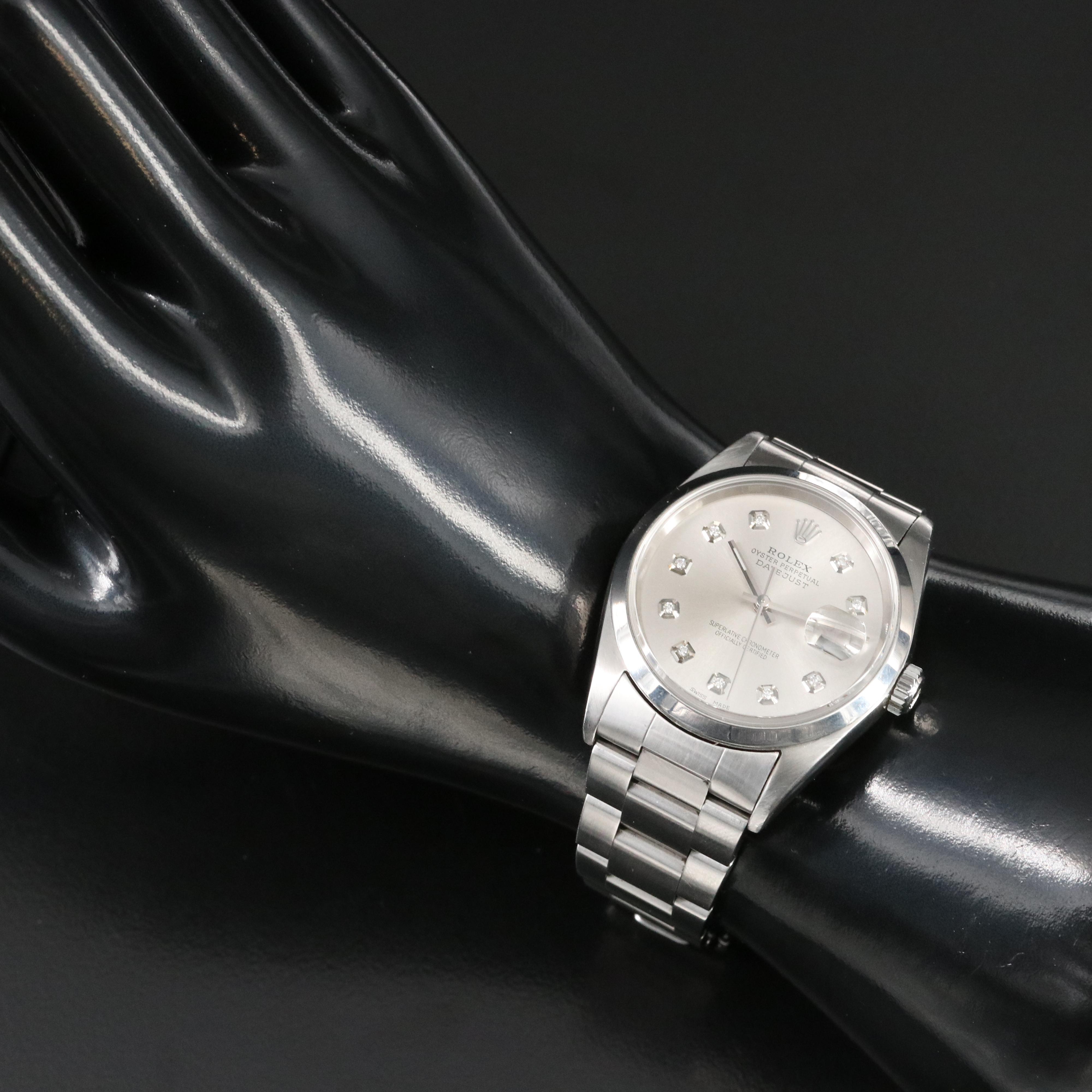 Rolex Datejust 16200 Custom Diamond Dial 36mm Steel Automatic Watch