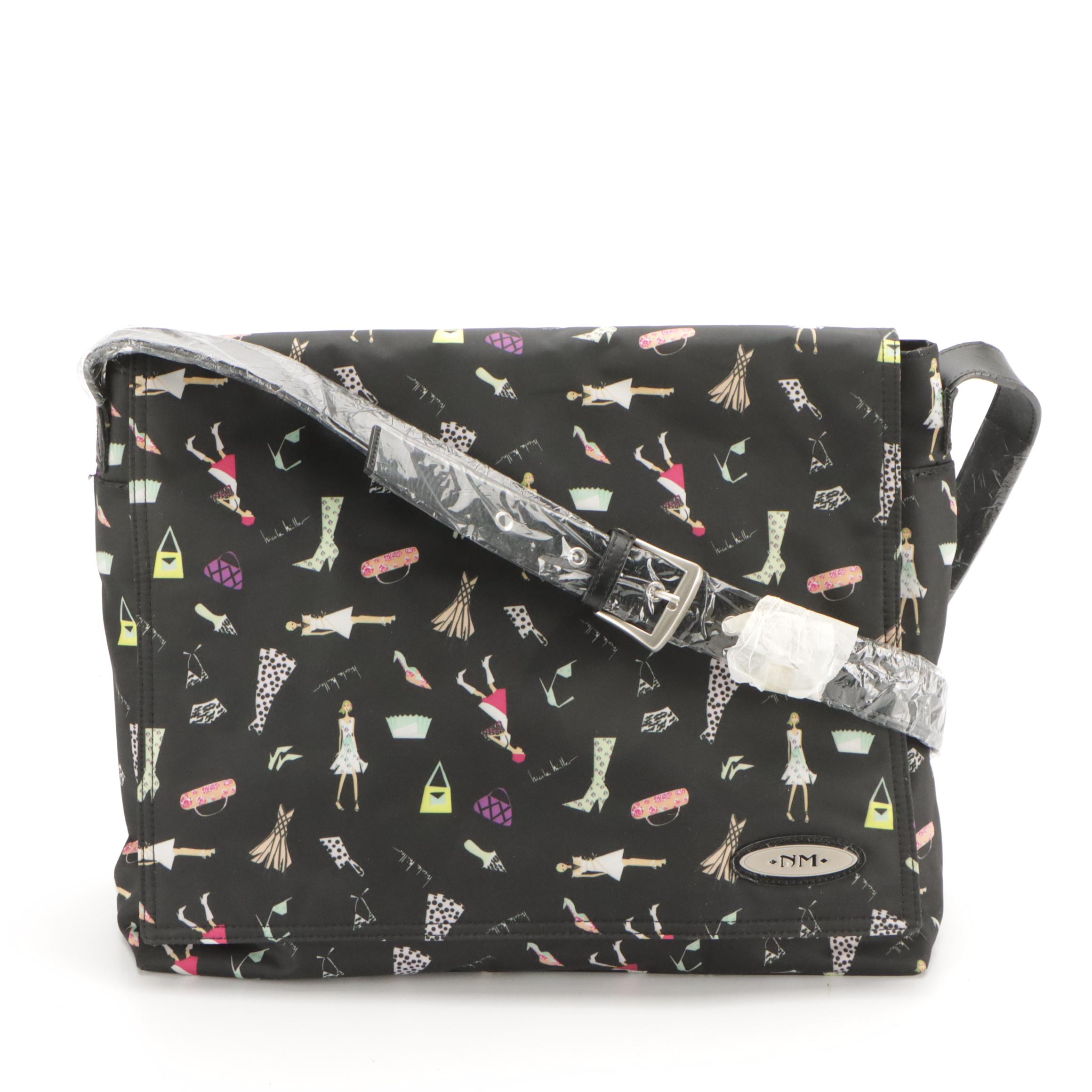 Nicole Miller Fashion Print Laptop Messenger Bag with Travel Umbrella