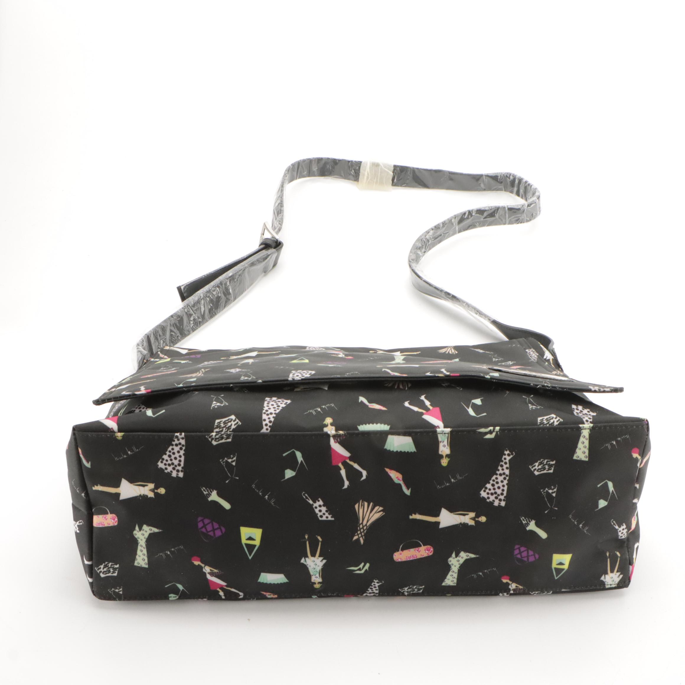 Nicole Miller Fashion Print Laptop Messenger Bag with Travel Umbrella