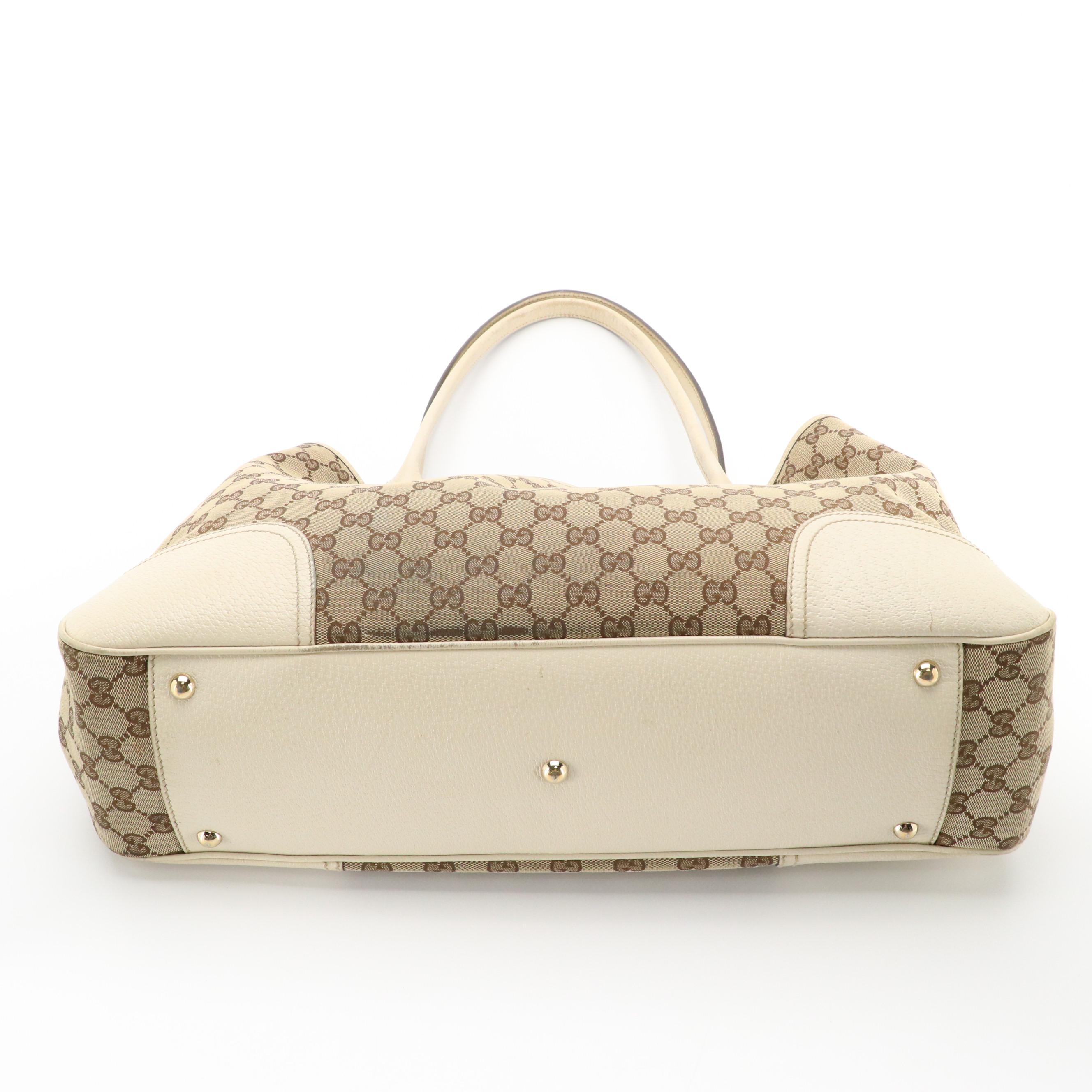 Gucci Large Princy Tote in Brown GG Canvas and Ivory Leather Trim