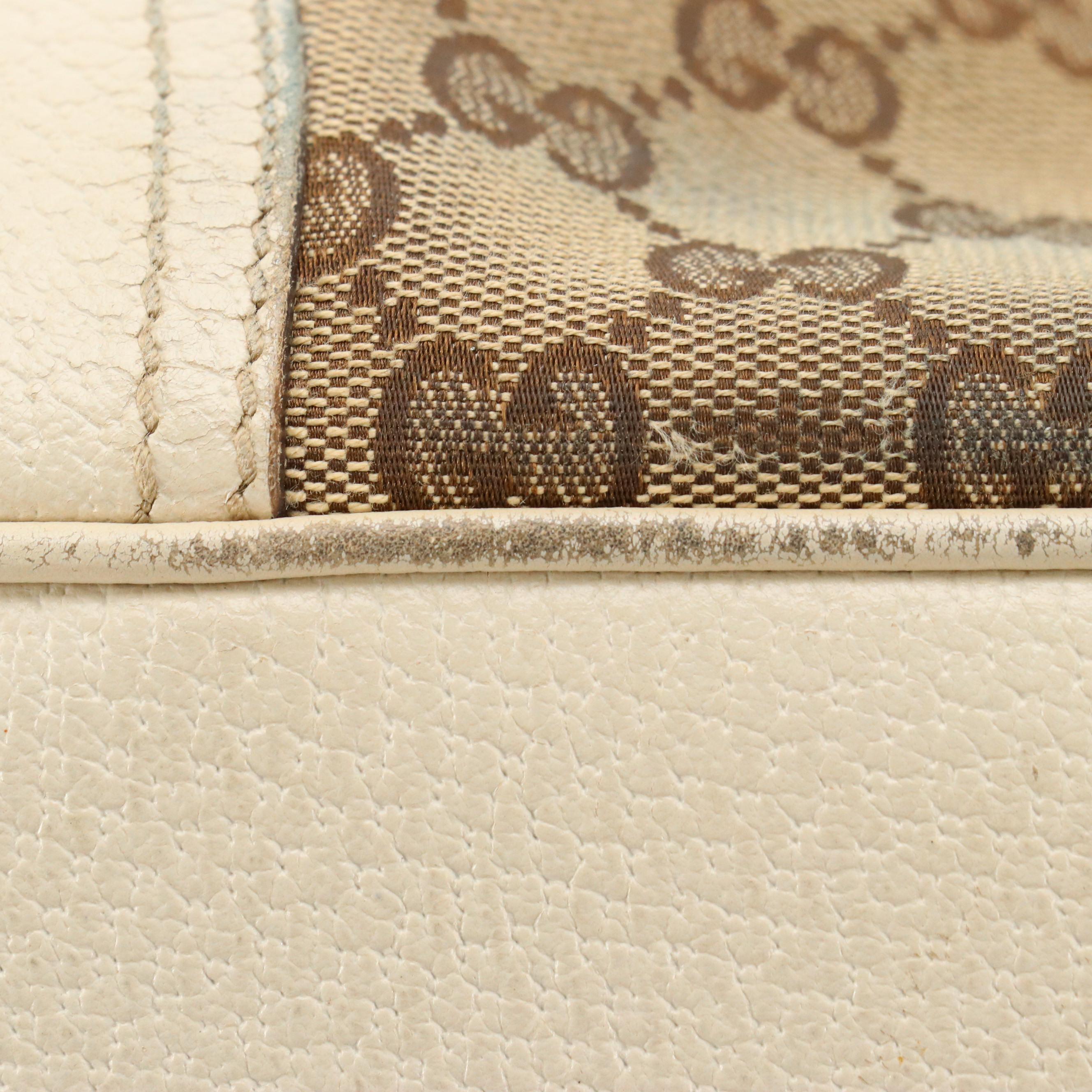 Gucci Large Princy Tote in Brown GG Canvas and Ivory Leather Trim