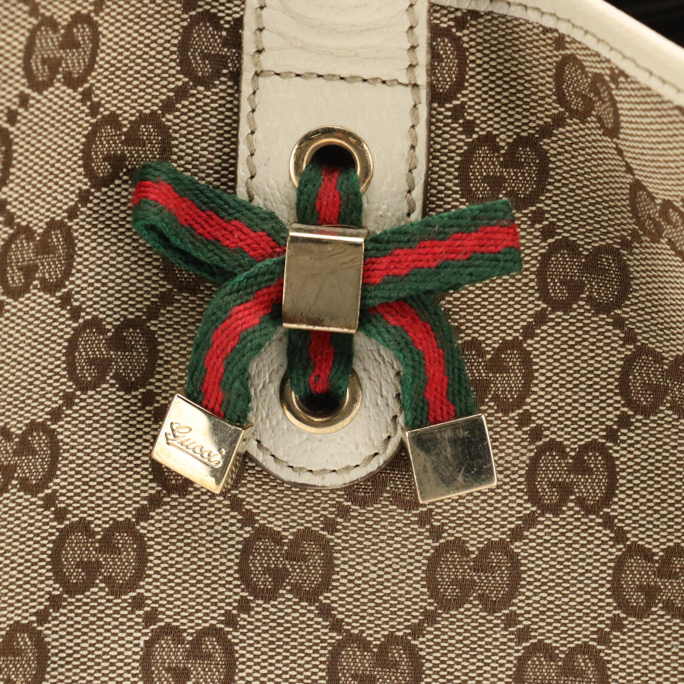 Gucci Large Princy Tote in Brown GG Canvas and Ivory Leather Trim