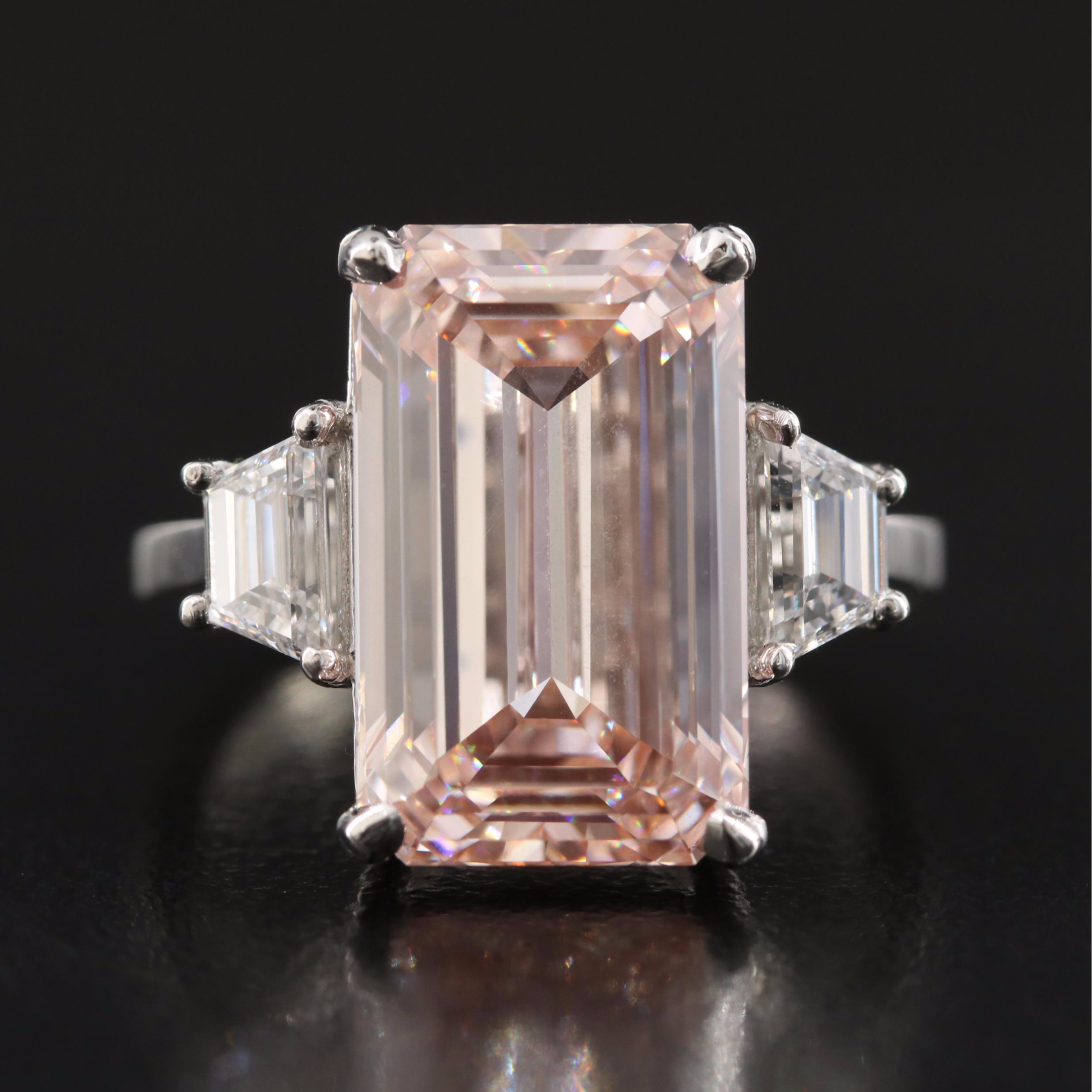 Platinum 9.15 CTW Lab Grown Diamond Ring with IGI Report and Fancy Intense Pink