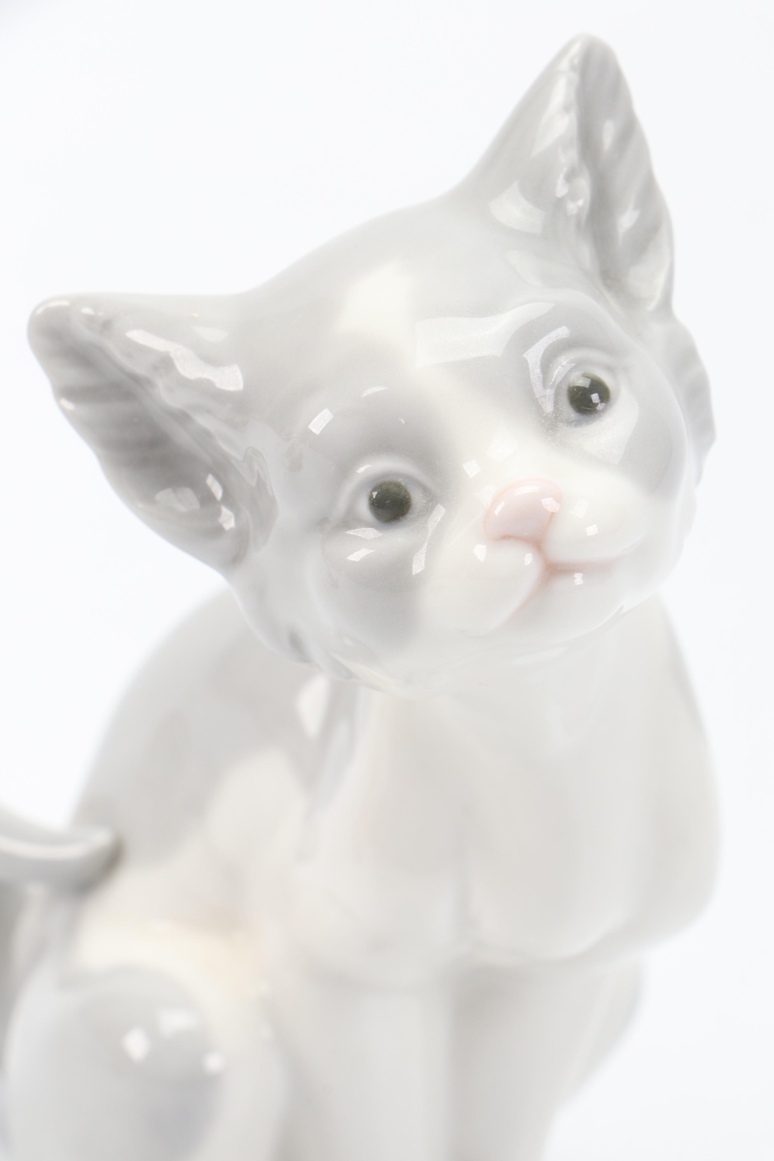 Lladró "Surprised Cat" and Other Porcelain Cat Figurines