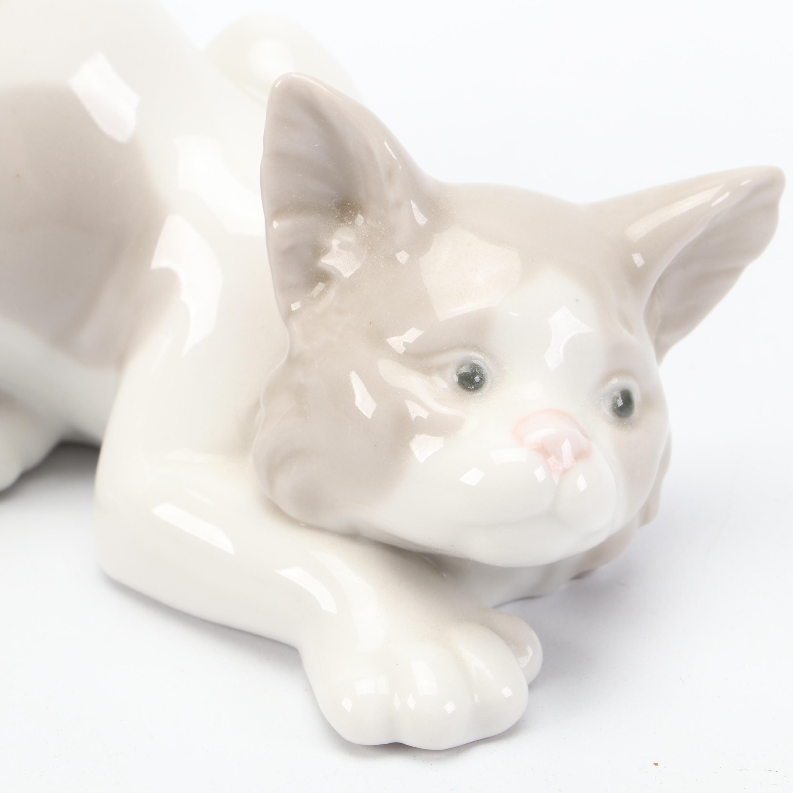 Lladró "Surprised Cat" and Other Porcelain Cat Figurines
