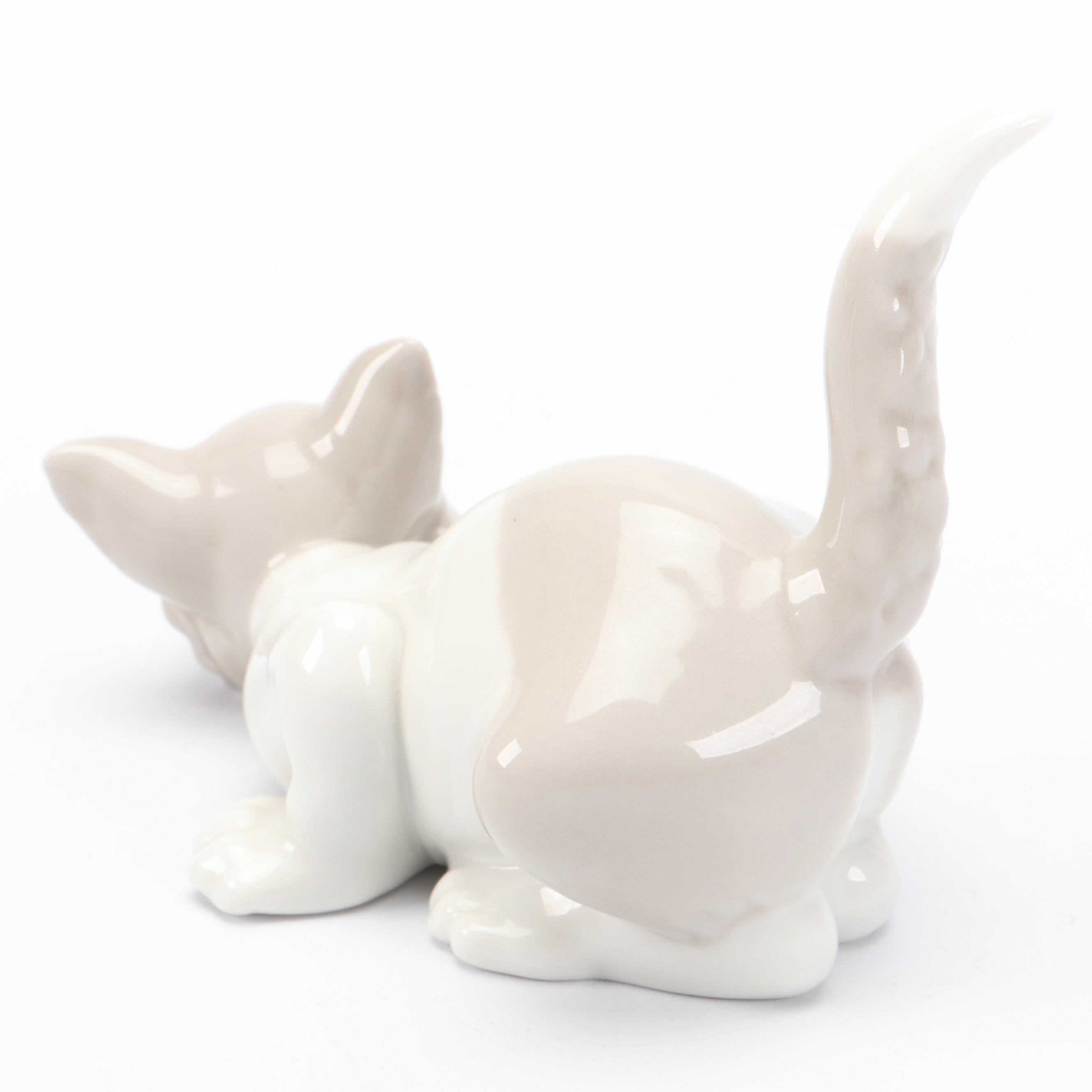 Lladró "Surprised Cat" and Other Porcelain Cat Figurines