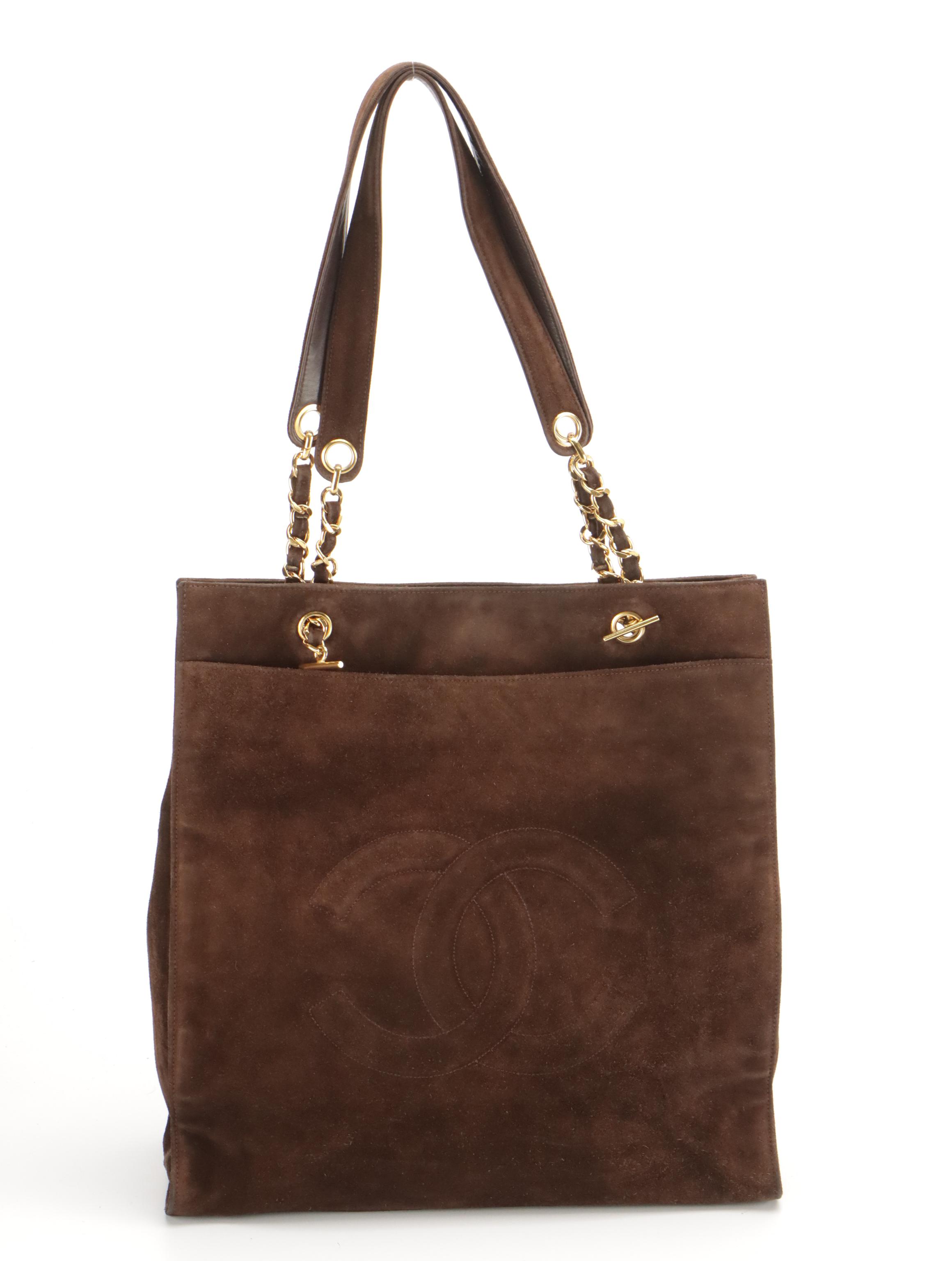 Chanel Brown Suede Tote with Interwoven Chain and Leather Strap