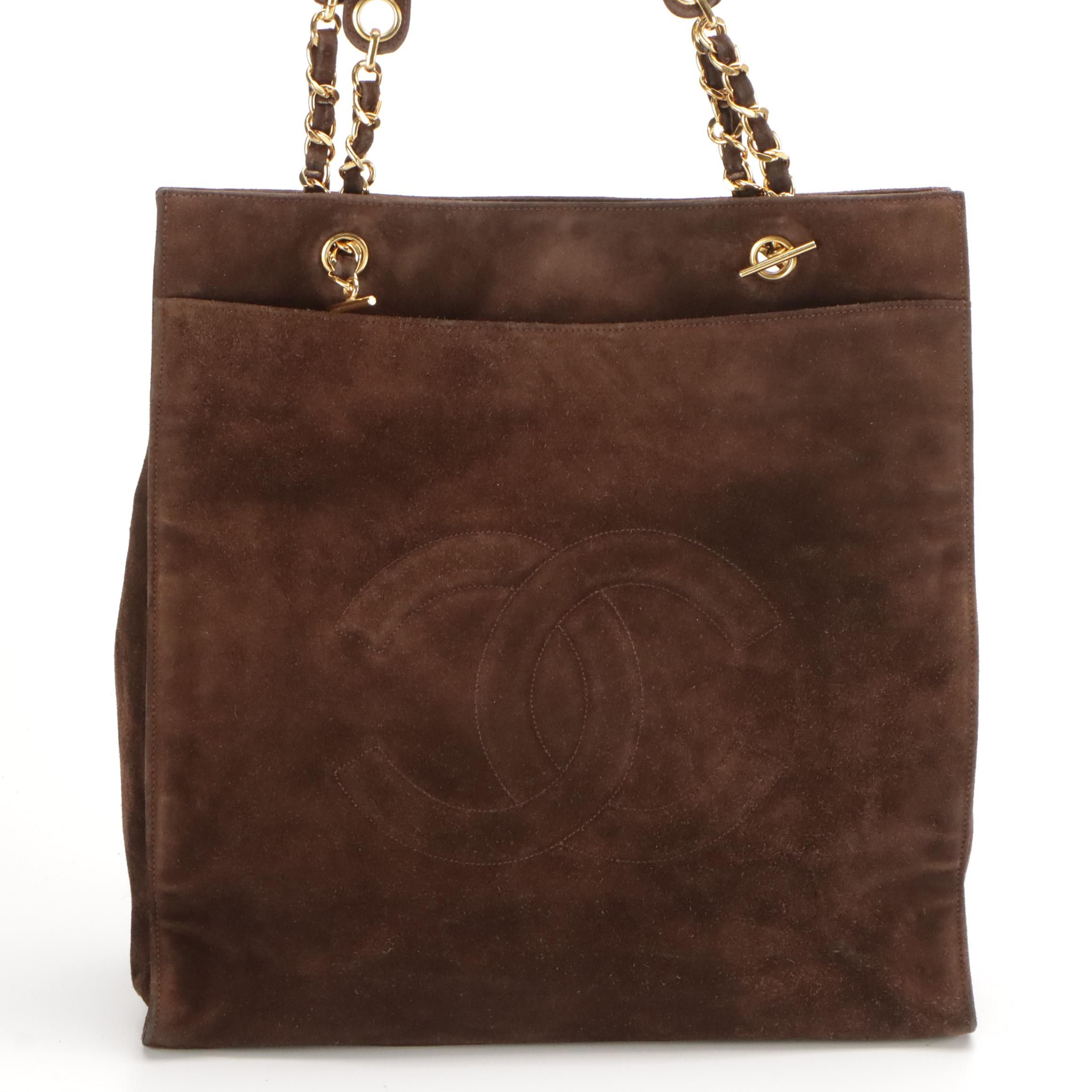 Chanel Brown Suede Tote with Interwoven Chain and Leather Strap