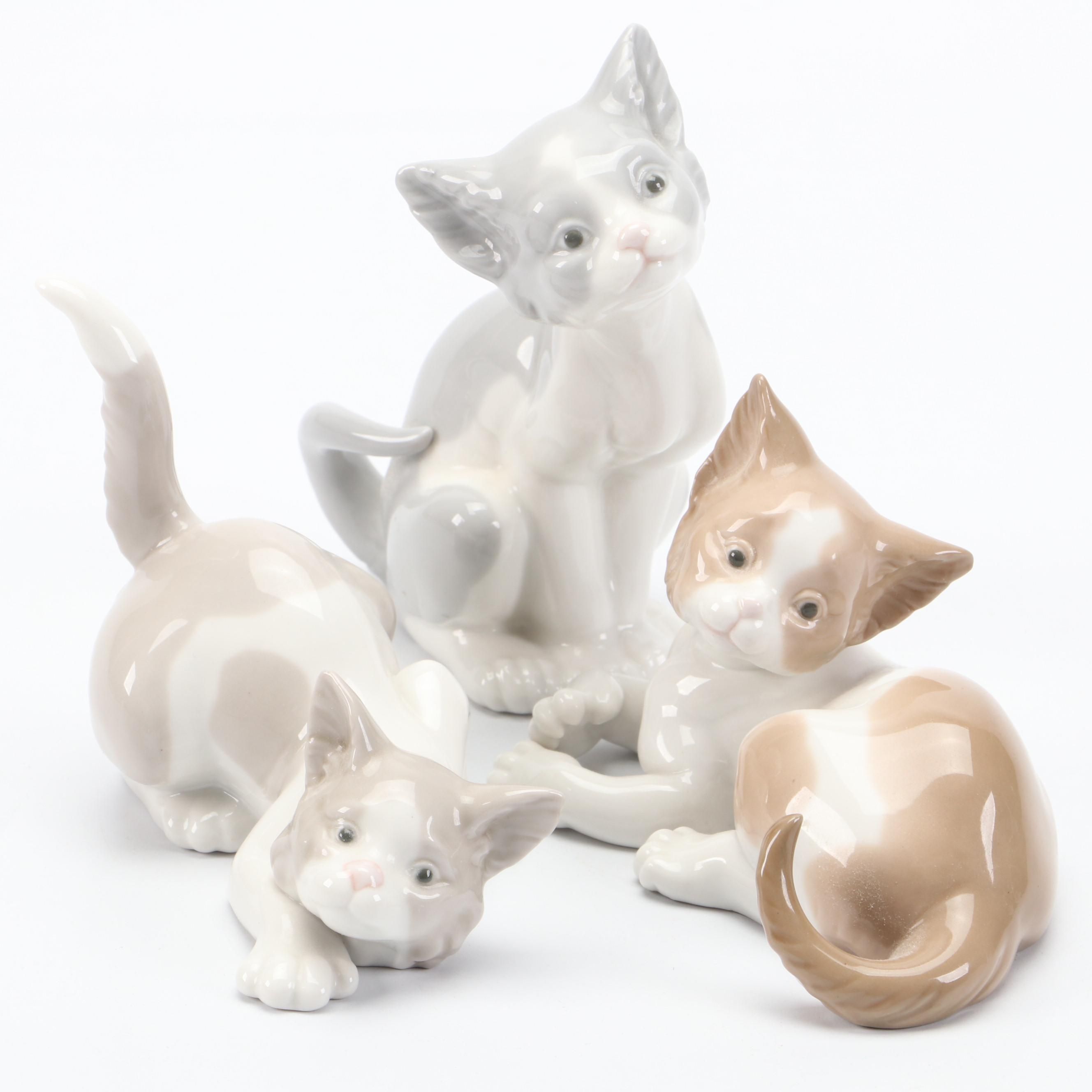 Lladró "Surprised Cat" and Other Porcelain Cat Figurines