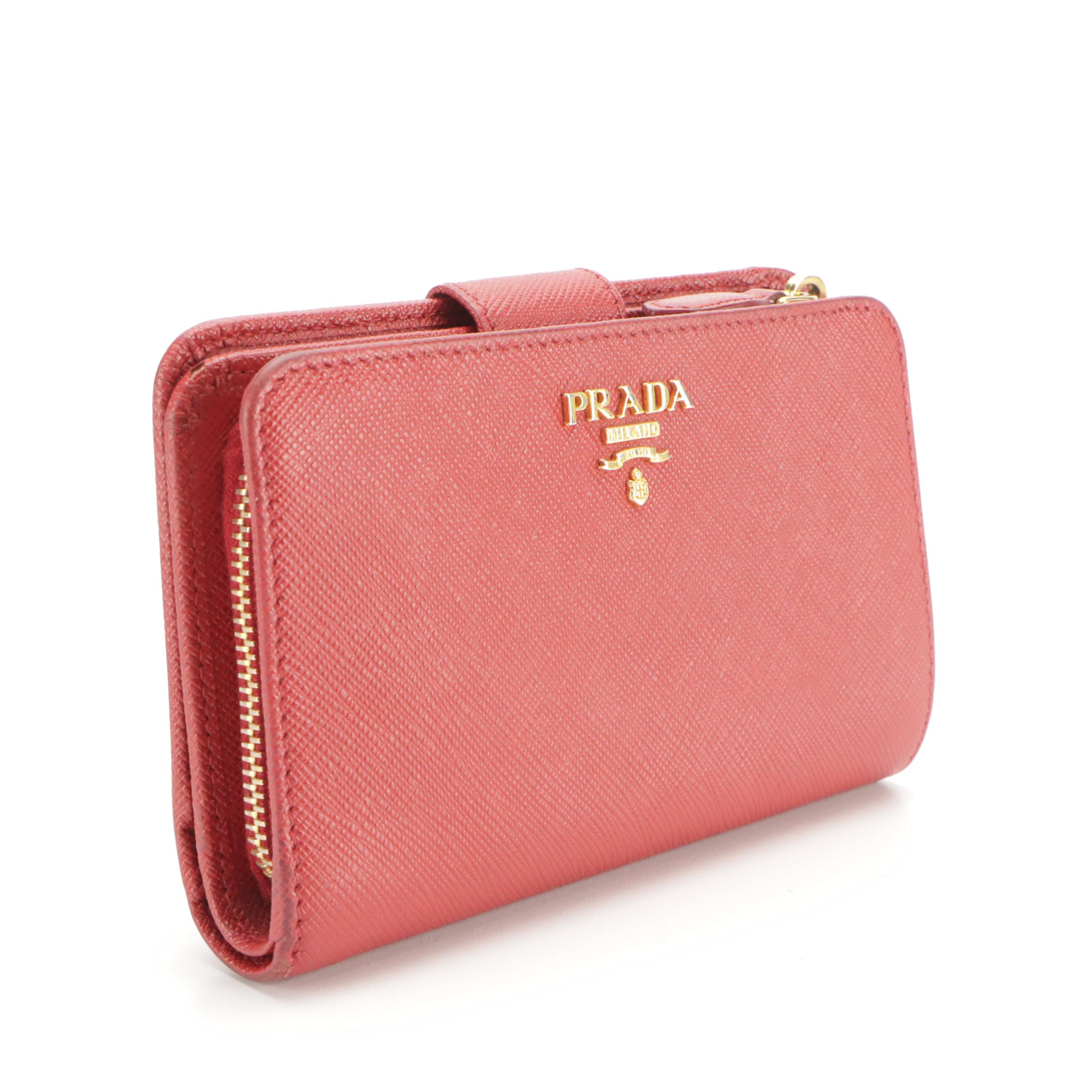 Prada Compact Zip Wallet in Red Saffiano Leather