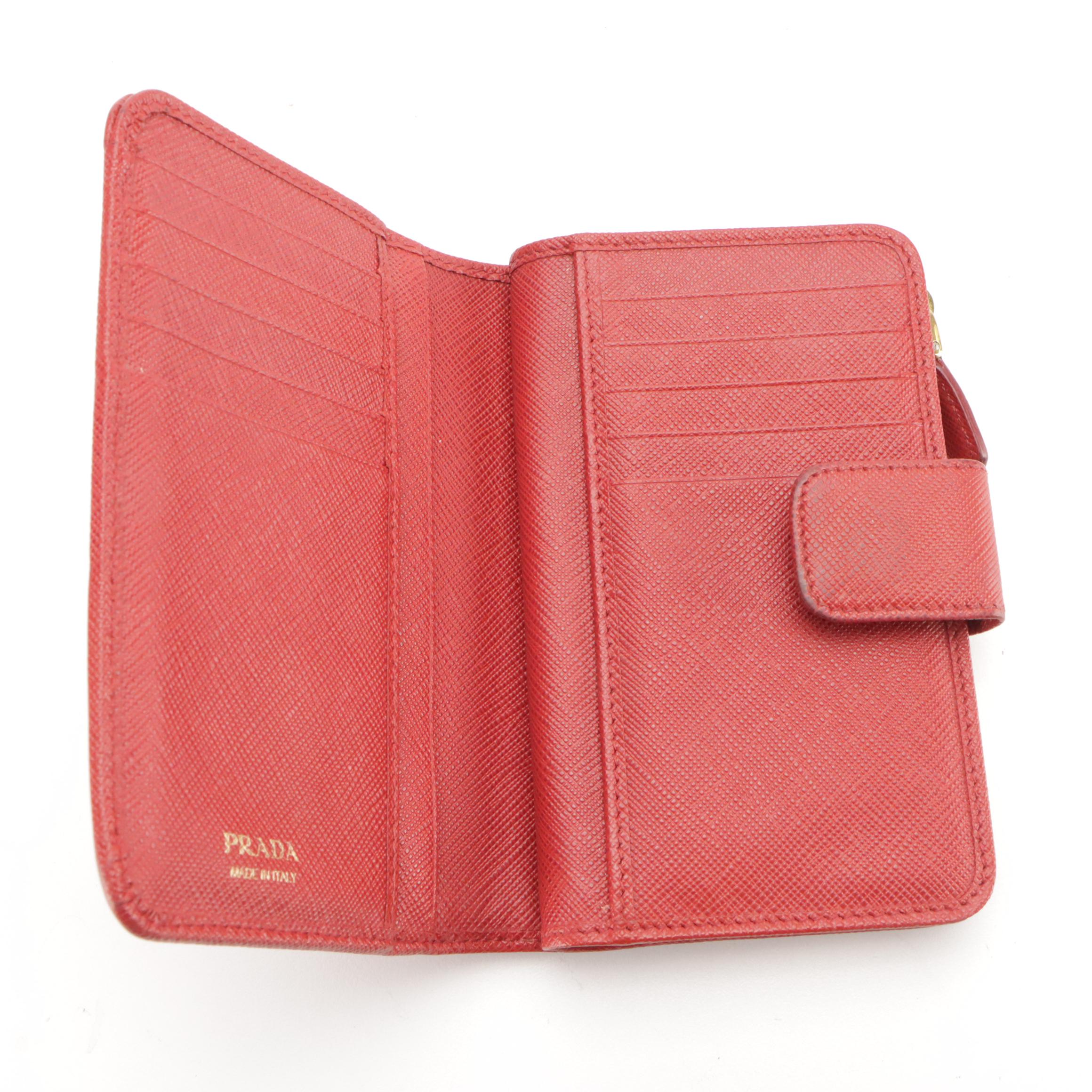Prada Compact Zip Wallet in Red Saffiano Leather