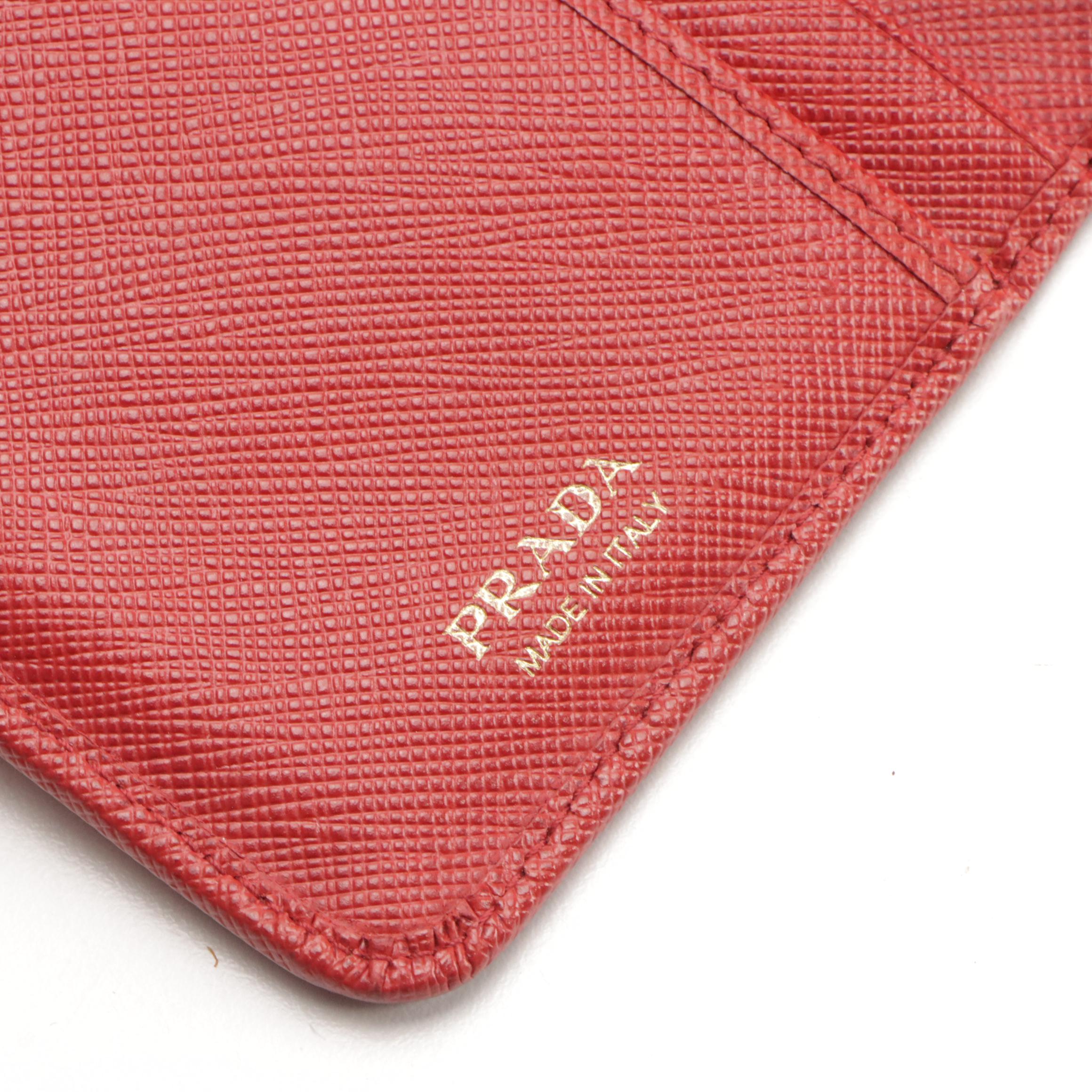 Prada Compact Zip Wallet in Red Saffiano Leather
