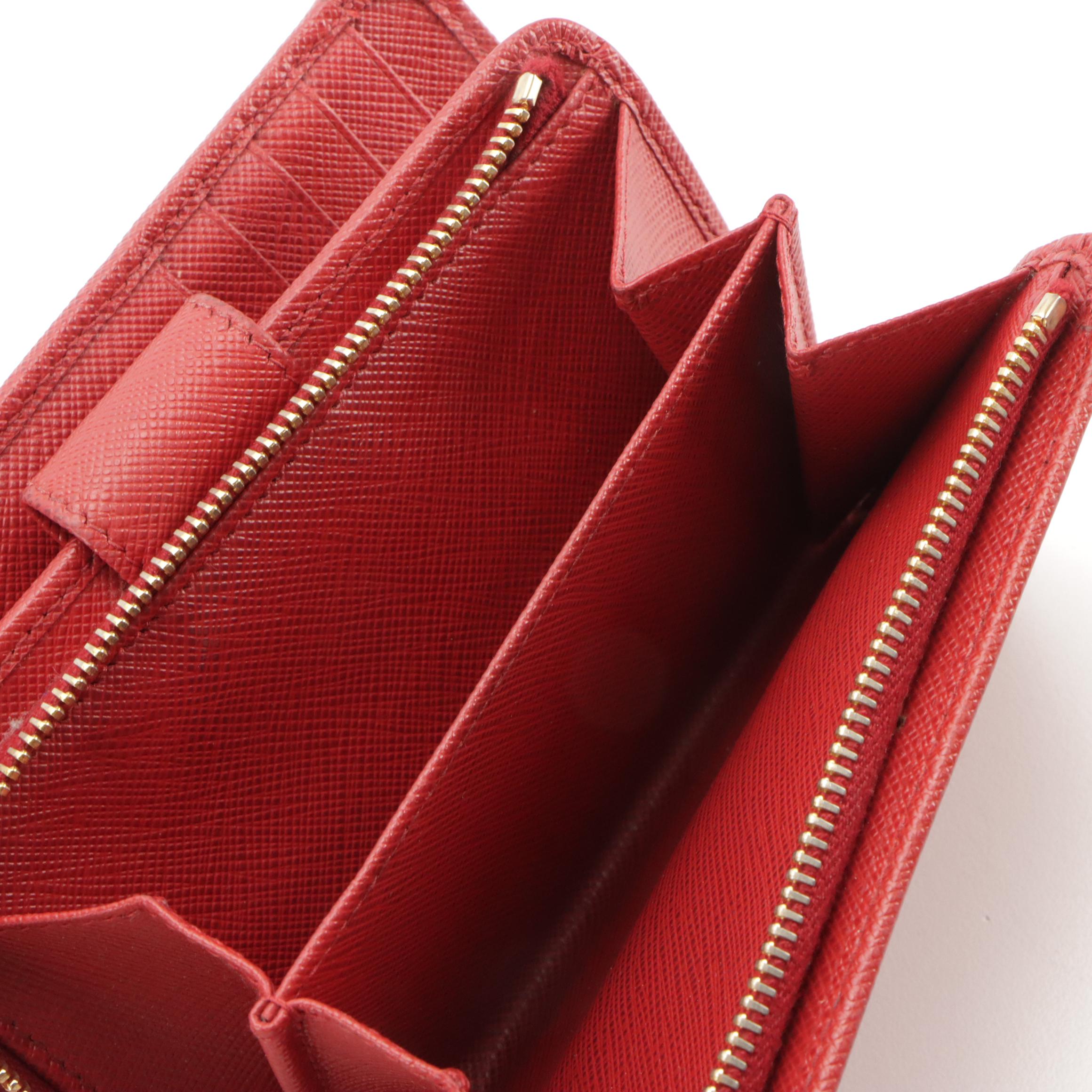 Prada Compact Zip Wallet in Red Saffiano Leather