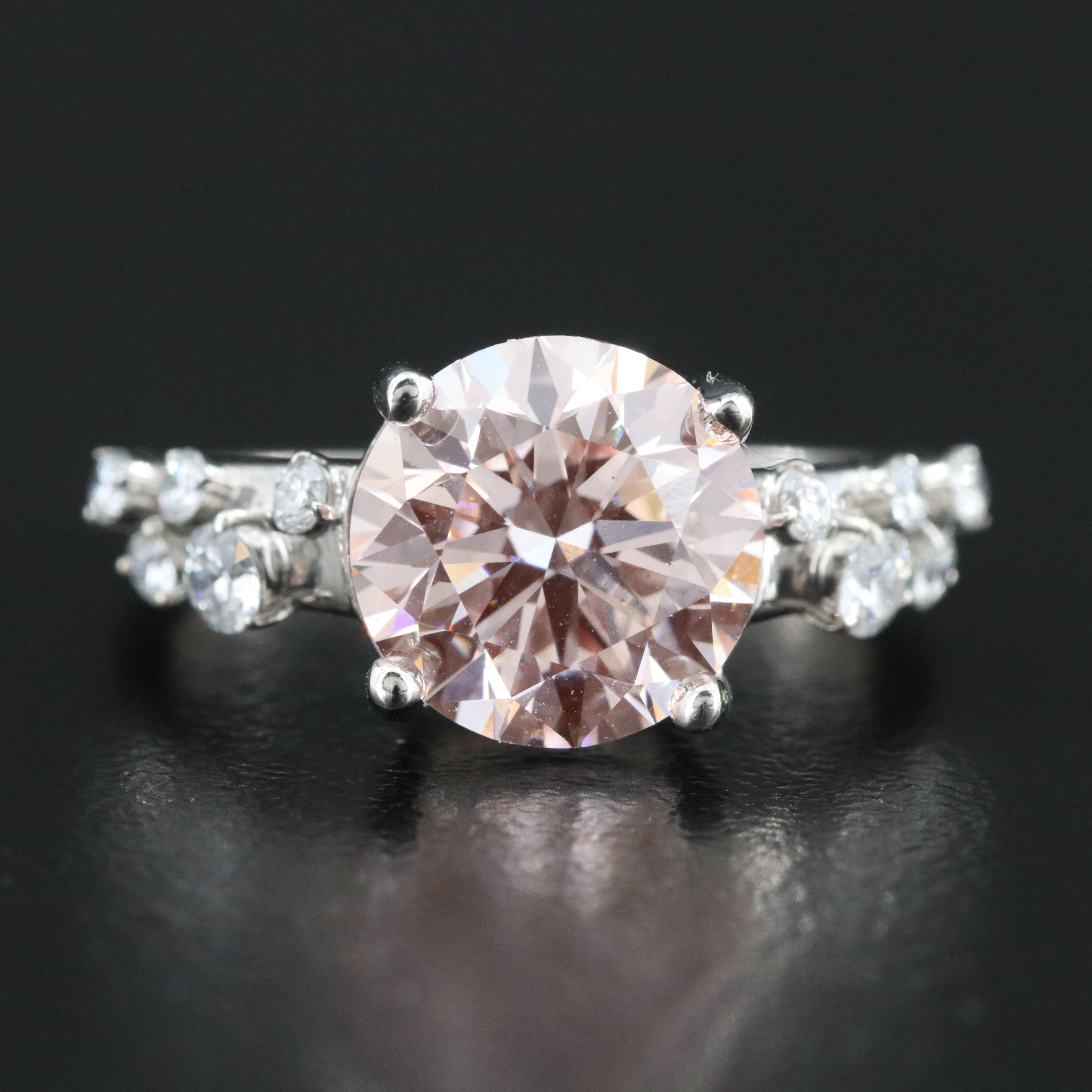 Platinum 3.53 CTW Lab Grown Diamond Ring with IGI Report and Fancy Intense Pink