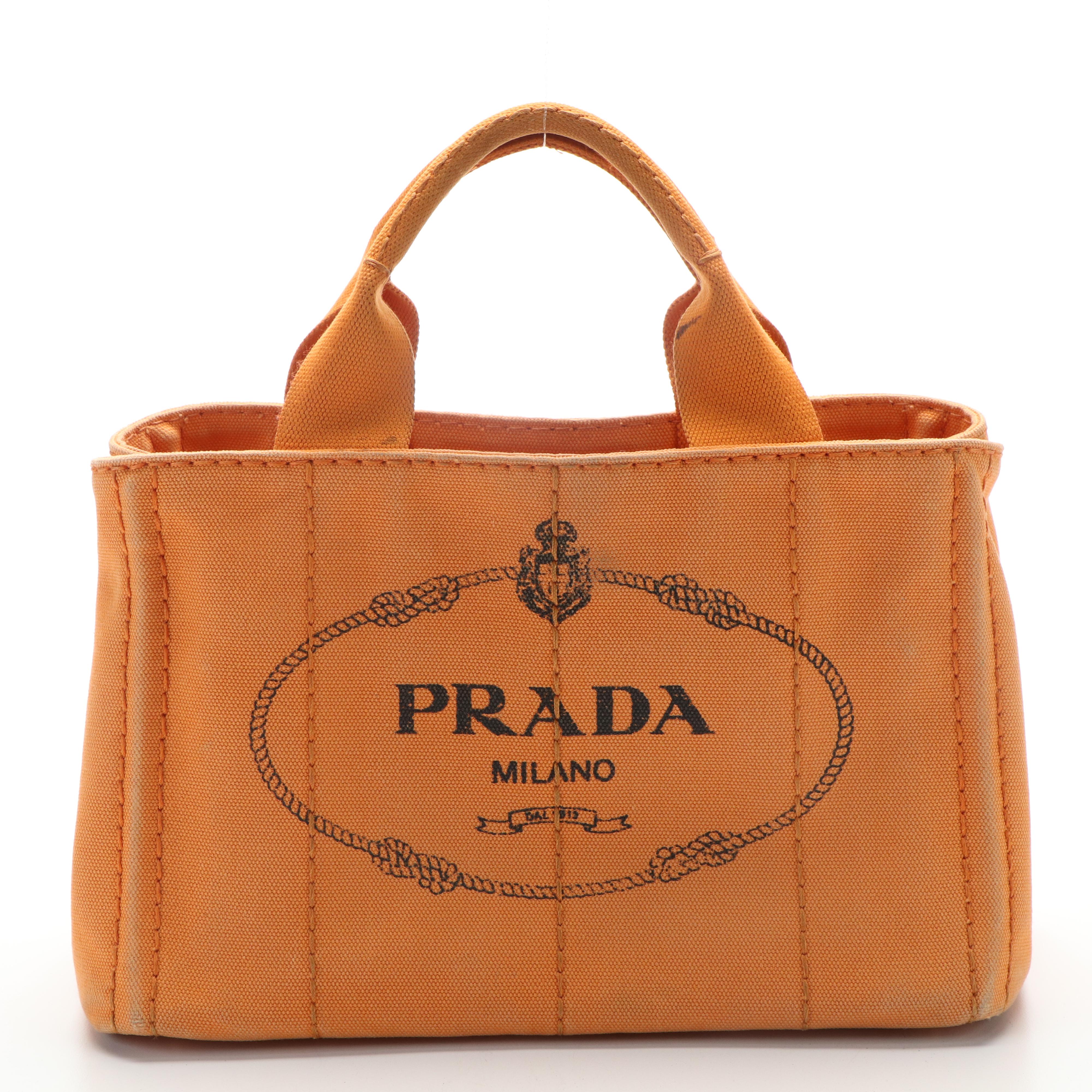 Prada Canapa Tote Bag in Orange Papaya Canvas
